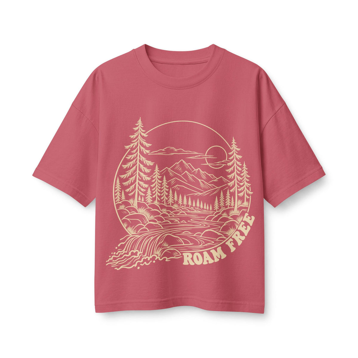 Roam Free Mountain Landscape T-Shirt | Scenic River Pines Tee