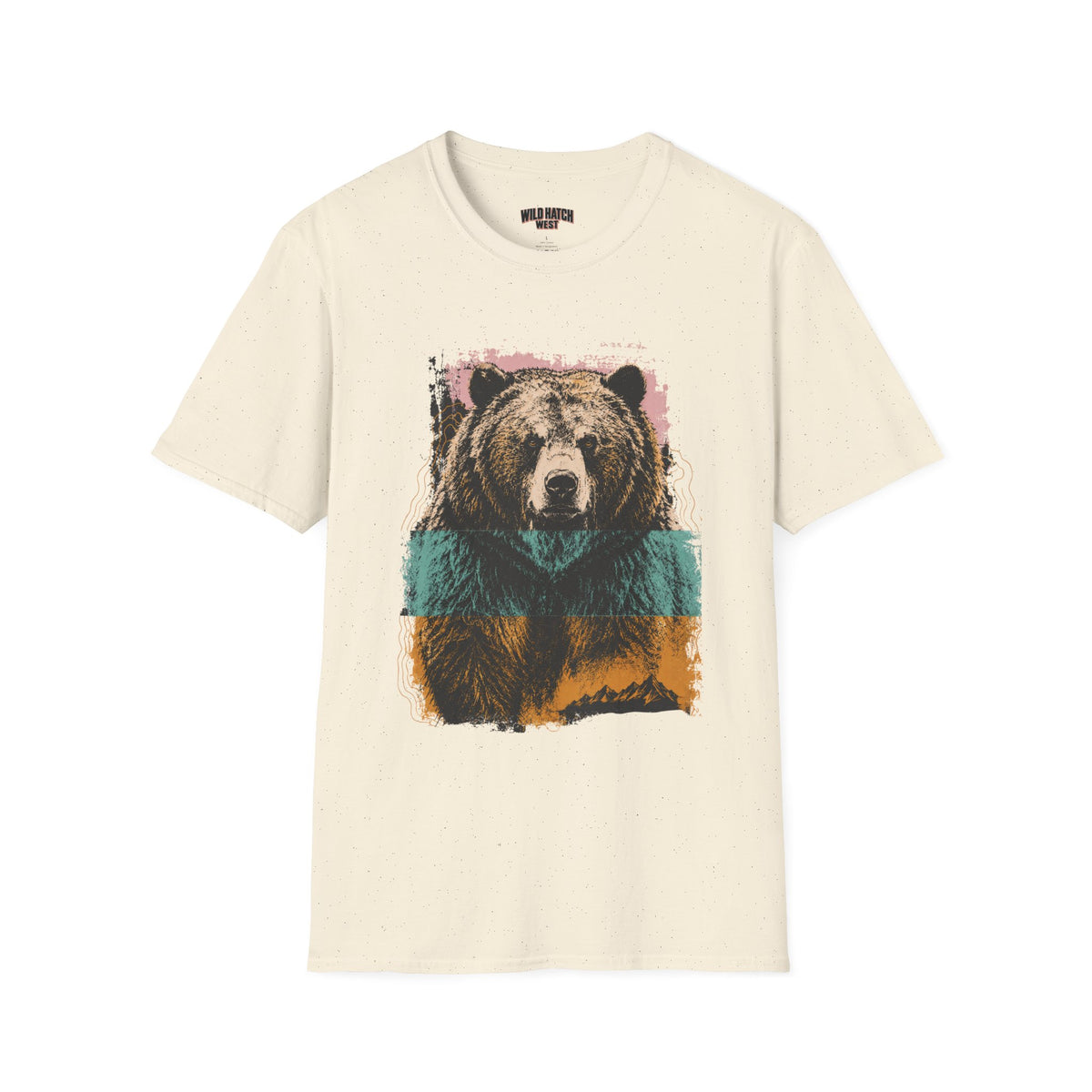 Bear Portrait T‑Shirt — Retro Colorblock Grizzly Tee