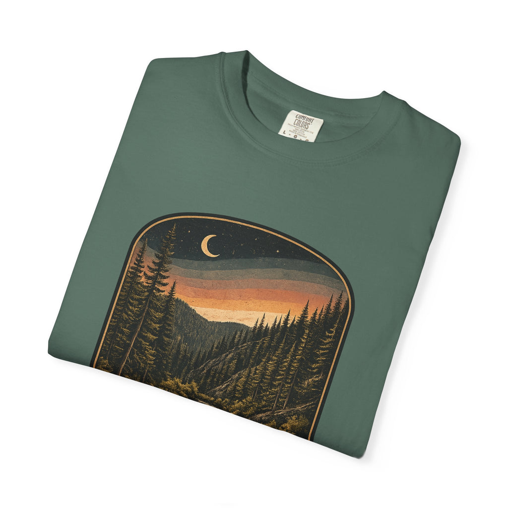 Bitterroot Flats Scenic Tee — Moonlit Mountain River Landscape T-Shirt