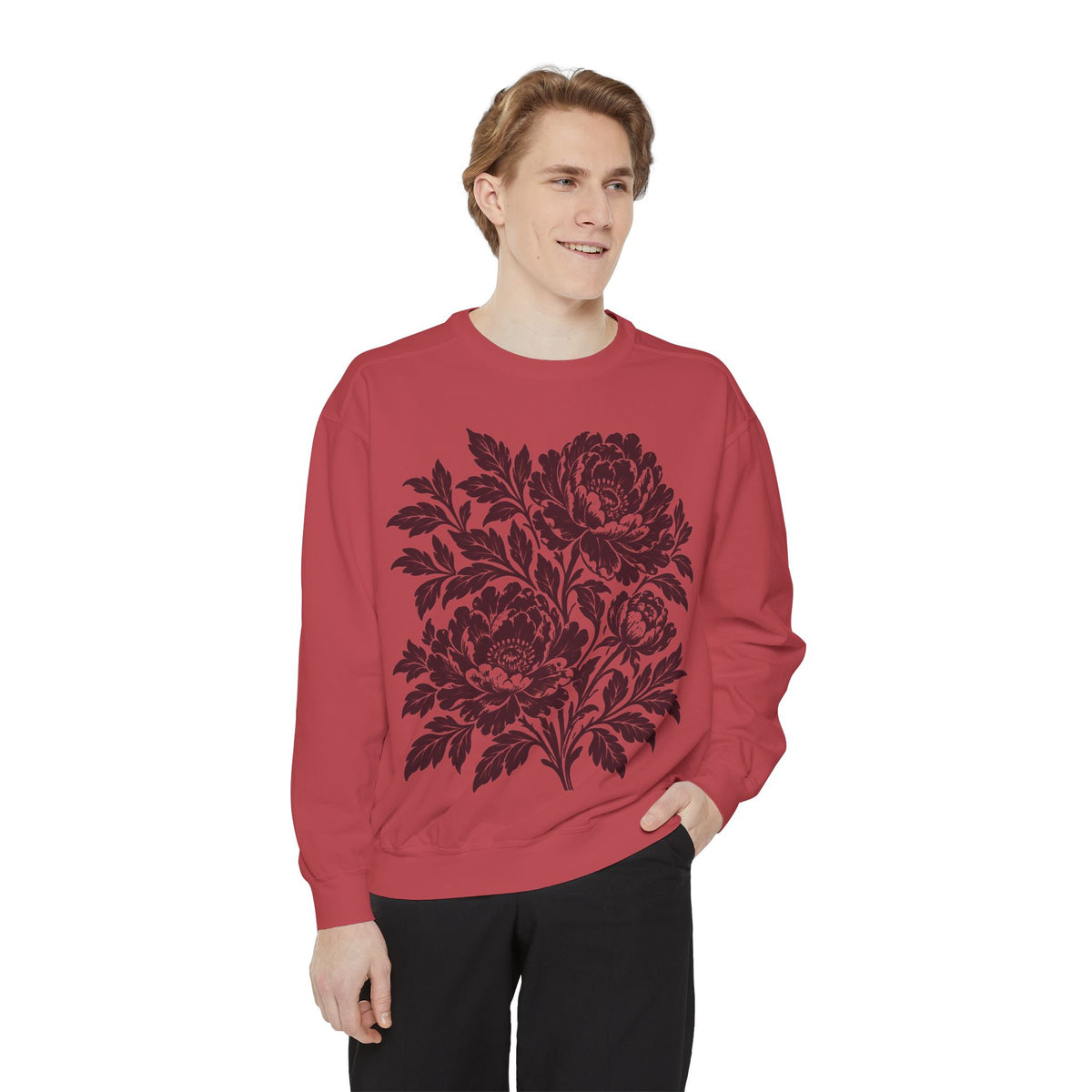 Floral Vintage Peony Sweatshirt, Green, Blue and Crimson