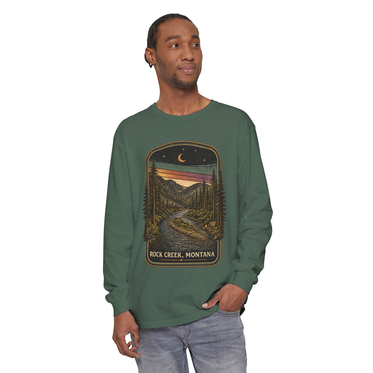 Rock Creek, Montana Long Sleeve T‑Shirt — Vintage Mountain Creek Graphic