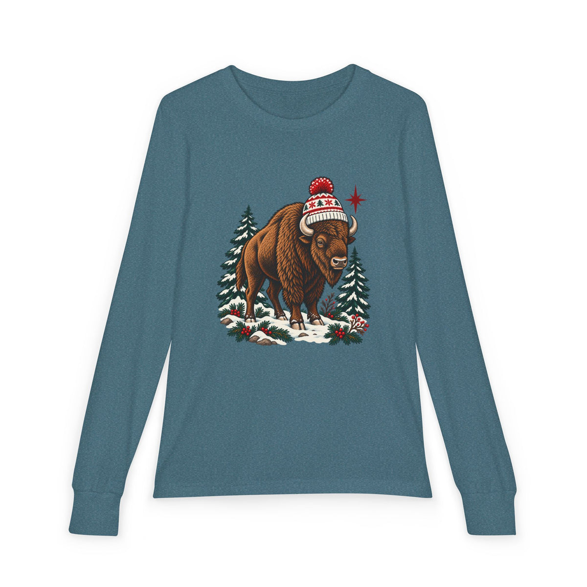 Wild Christmas Youth Long-Sleeve Tee — Bison