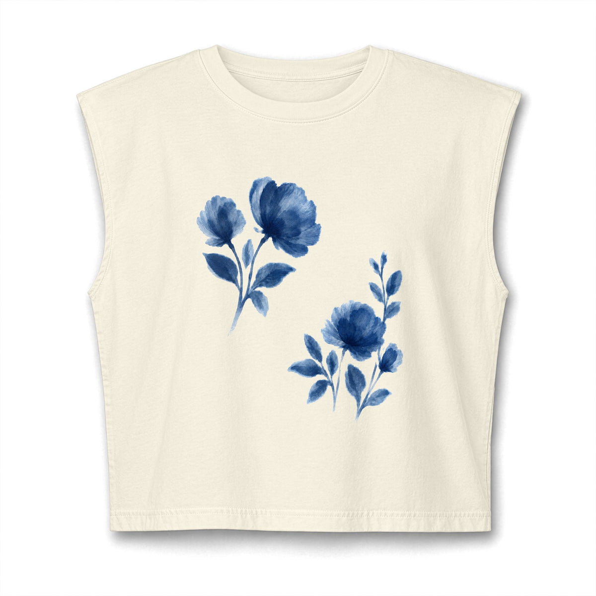 Women's Blue Watercolor Floral Muscle Tee
