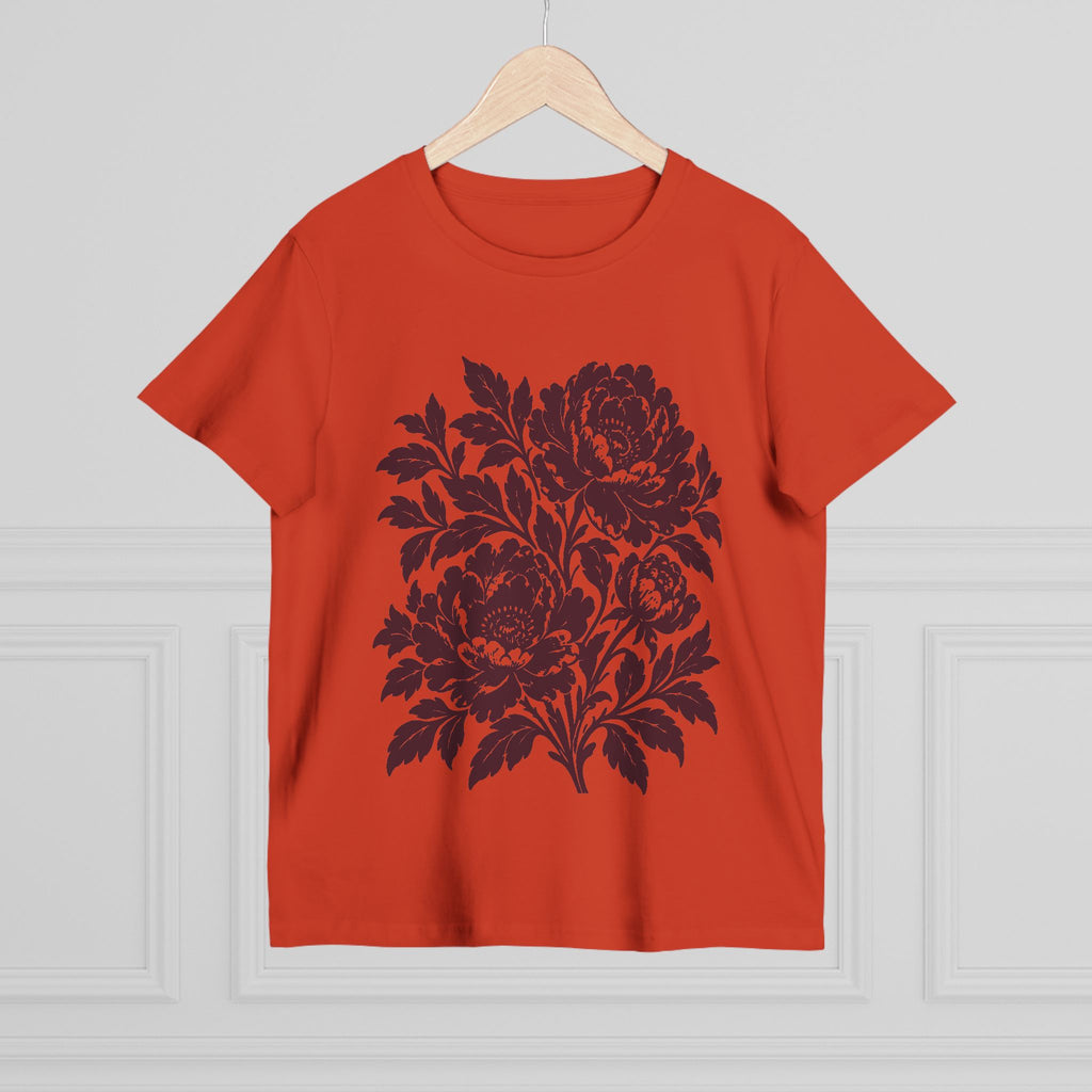 Maroon Peony Linocut Women’s Tee, Mauve