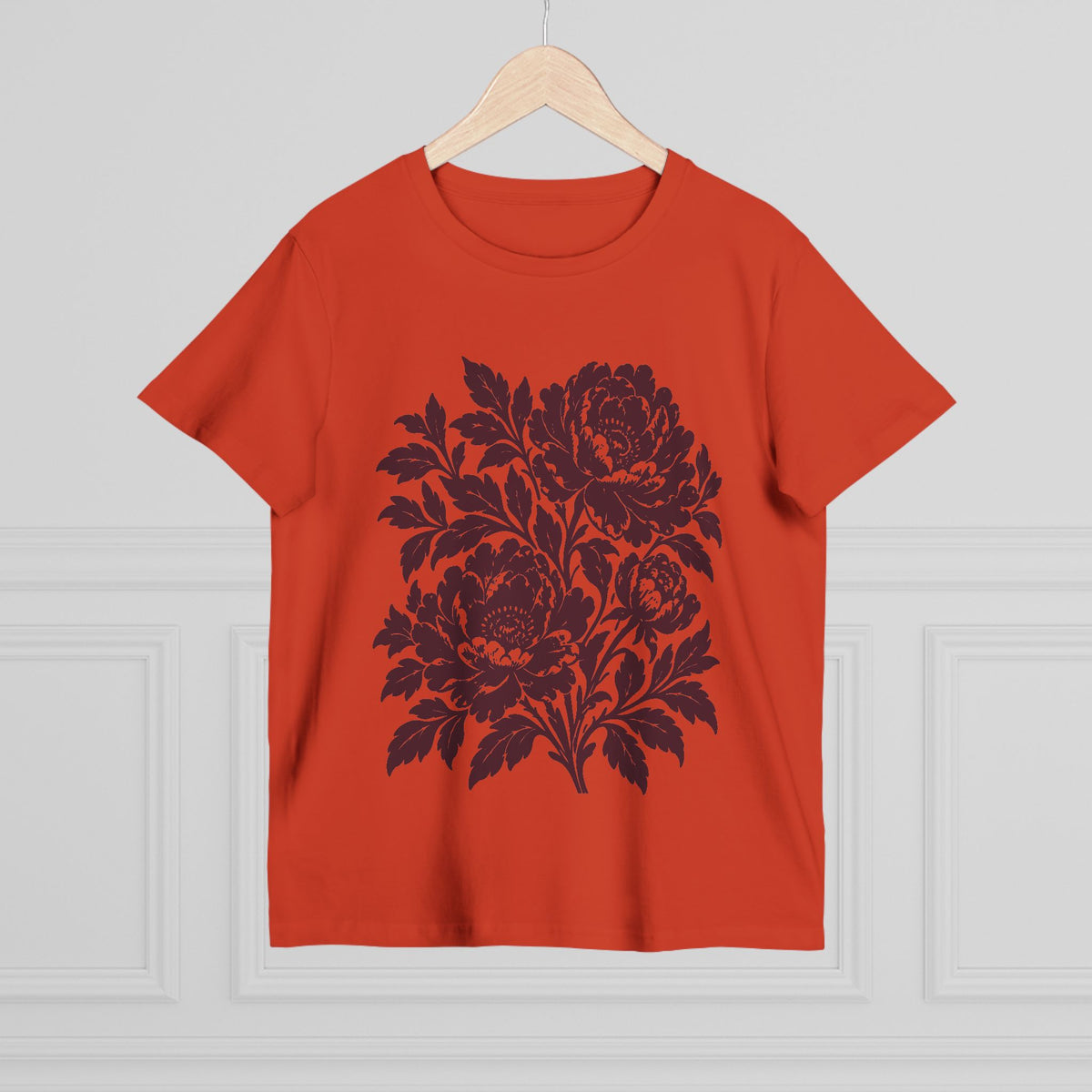 Maroon Peony Linocut Women’s Tee, Mauve