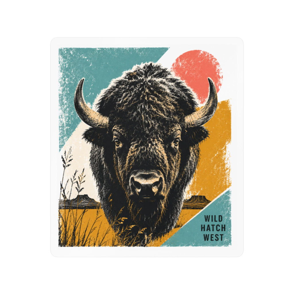 Buffalo Head Vinyl Sticker — Retro Western 'Wild Hatch West' Kiss-Cut Decal