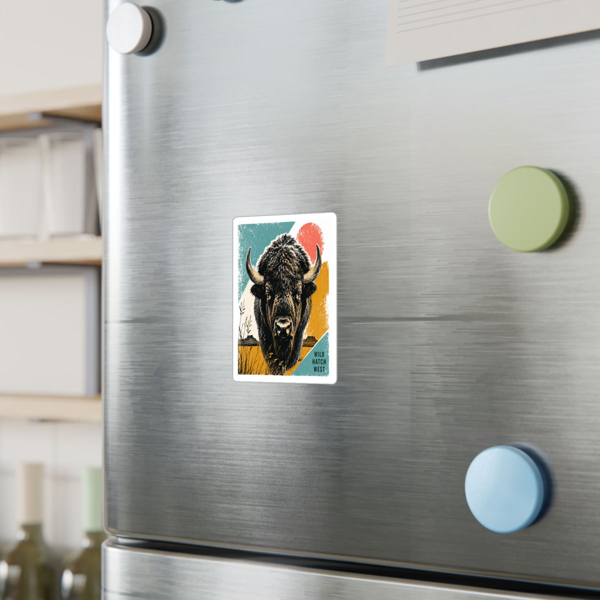 Buffalo Head Vinyl Sticker — Retro Western 'Wild Hatch West' Kiss-Cut Decal