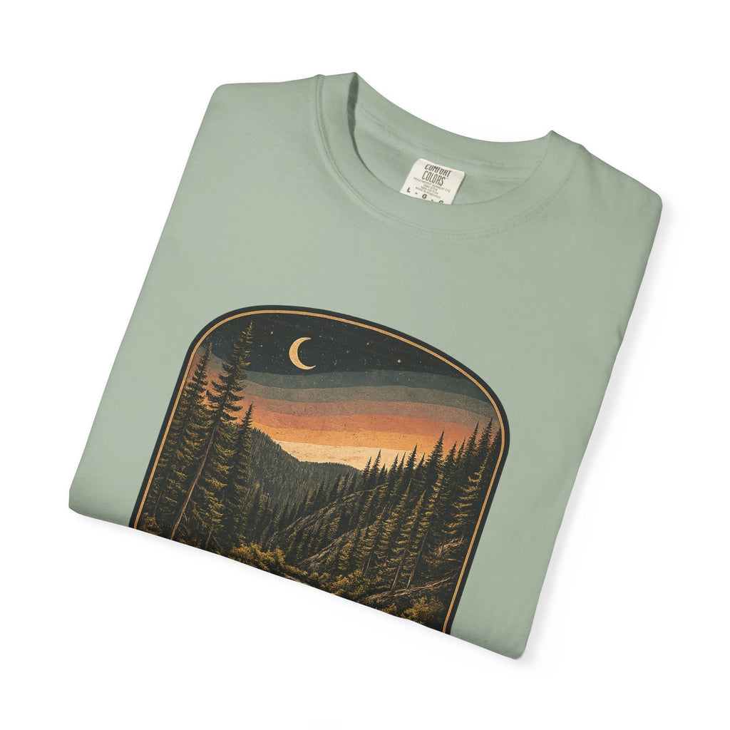 Bitterroot Flats Scenic Tee — Moonlit Mountain River Landscape T-Shirt