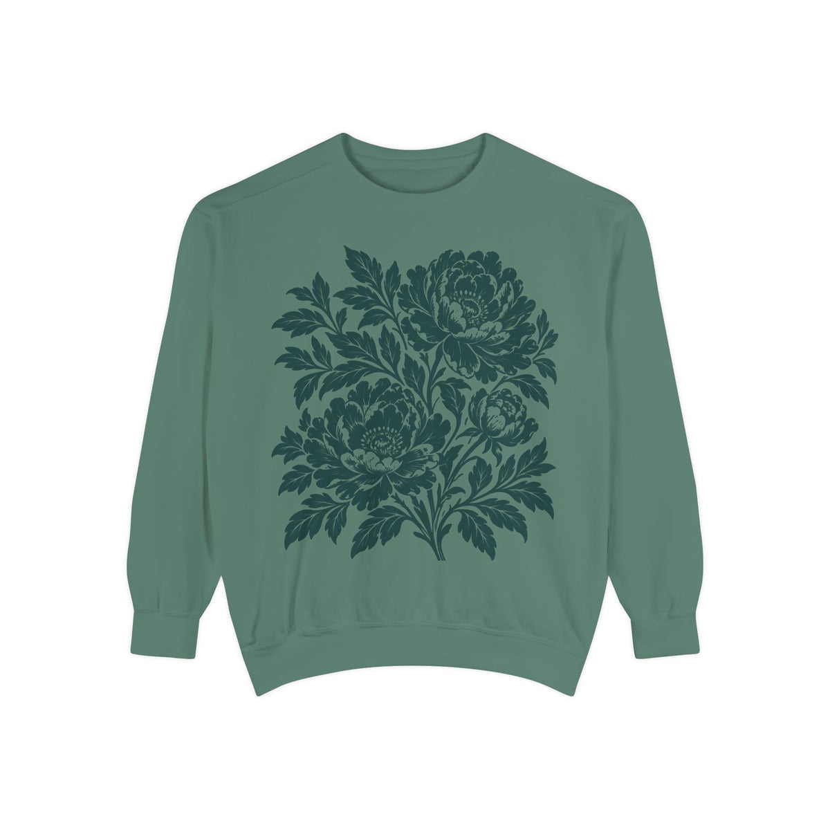 Floral Vintage Peony Sweatshirt, Green, Blue and Crimson