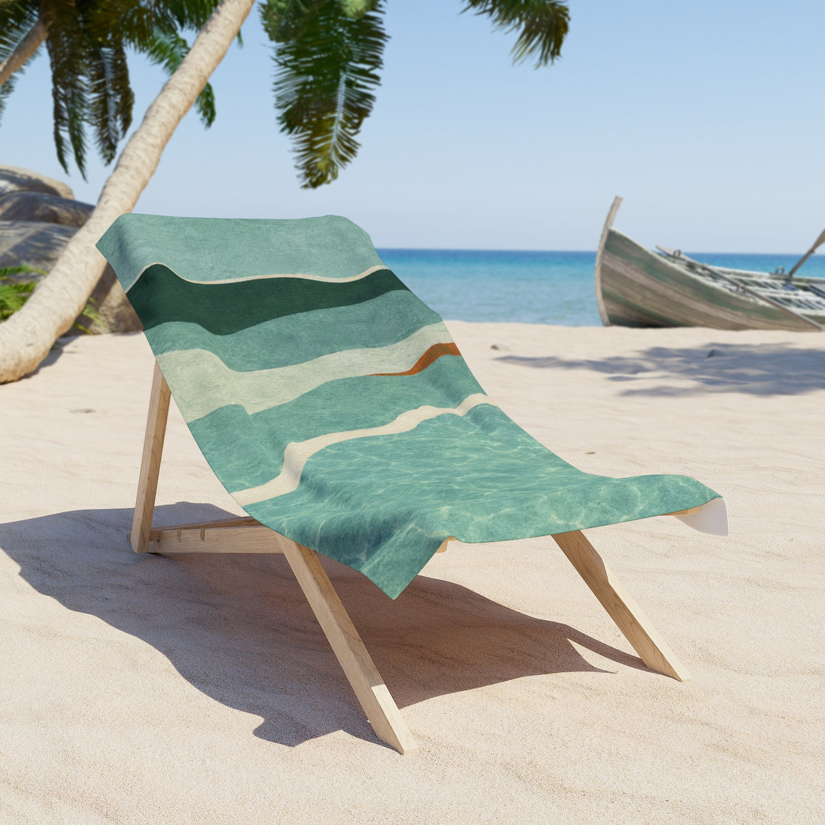 Teal Abstract Mountain Lake Beach Towel