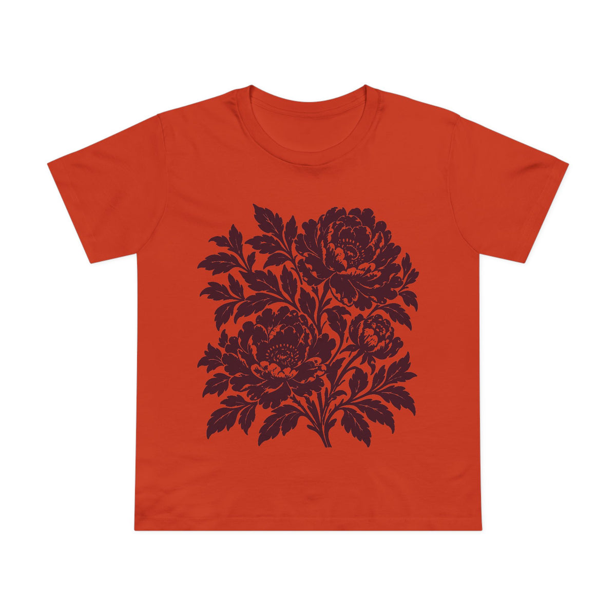 Maroon Peony Linocut Women’s Tee, Mauve