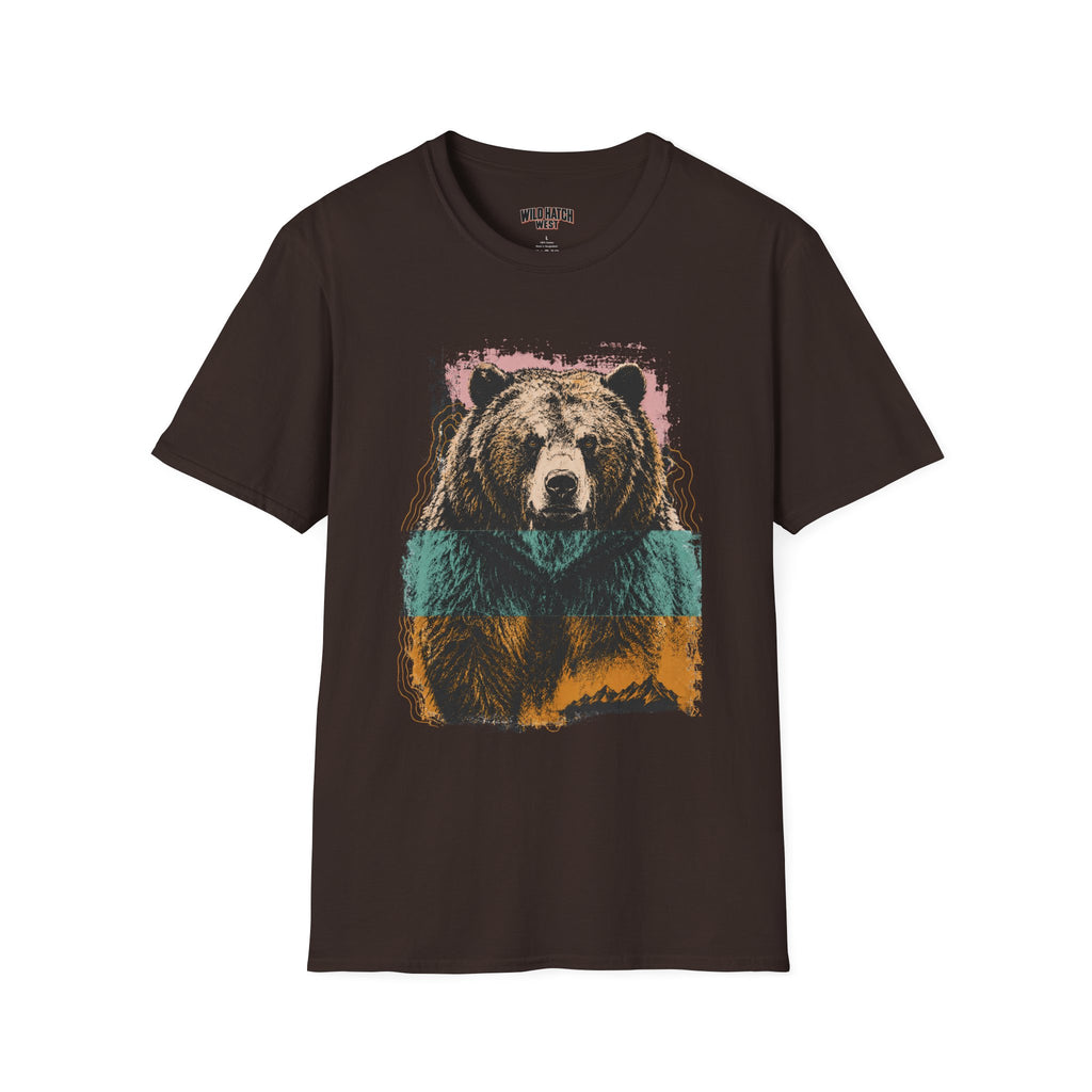 Bear Portrait T‑Shirt — Retro Colorblock Grizzly Tee