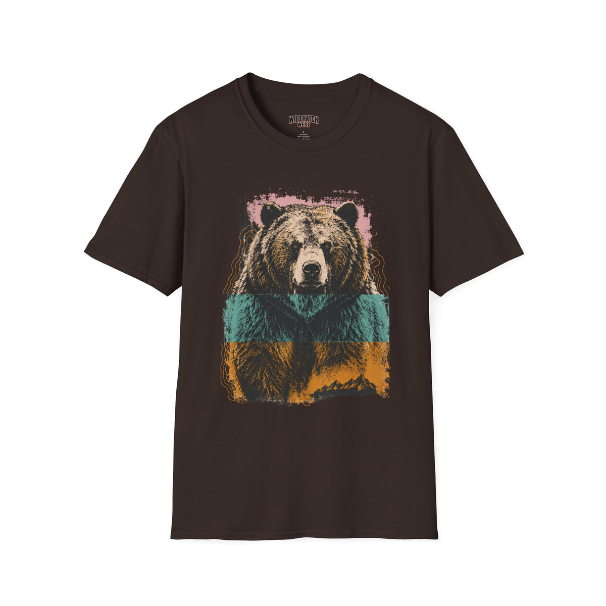 Bear Portrait T‑Shirt — Retro Colorblock Grizzly Tee