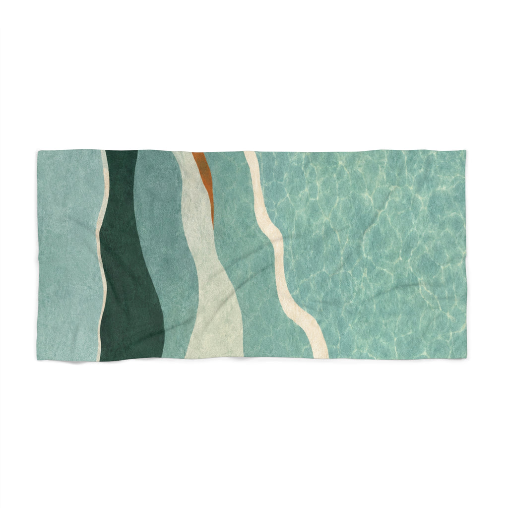 Teal Abstract Mountain Lake Beach Towel