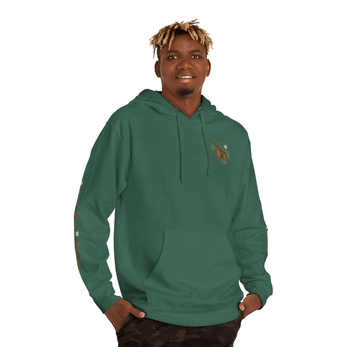 Navy Winter Pine Sleeve Artwork Hoodie
