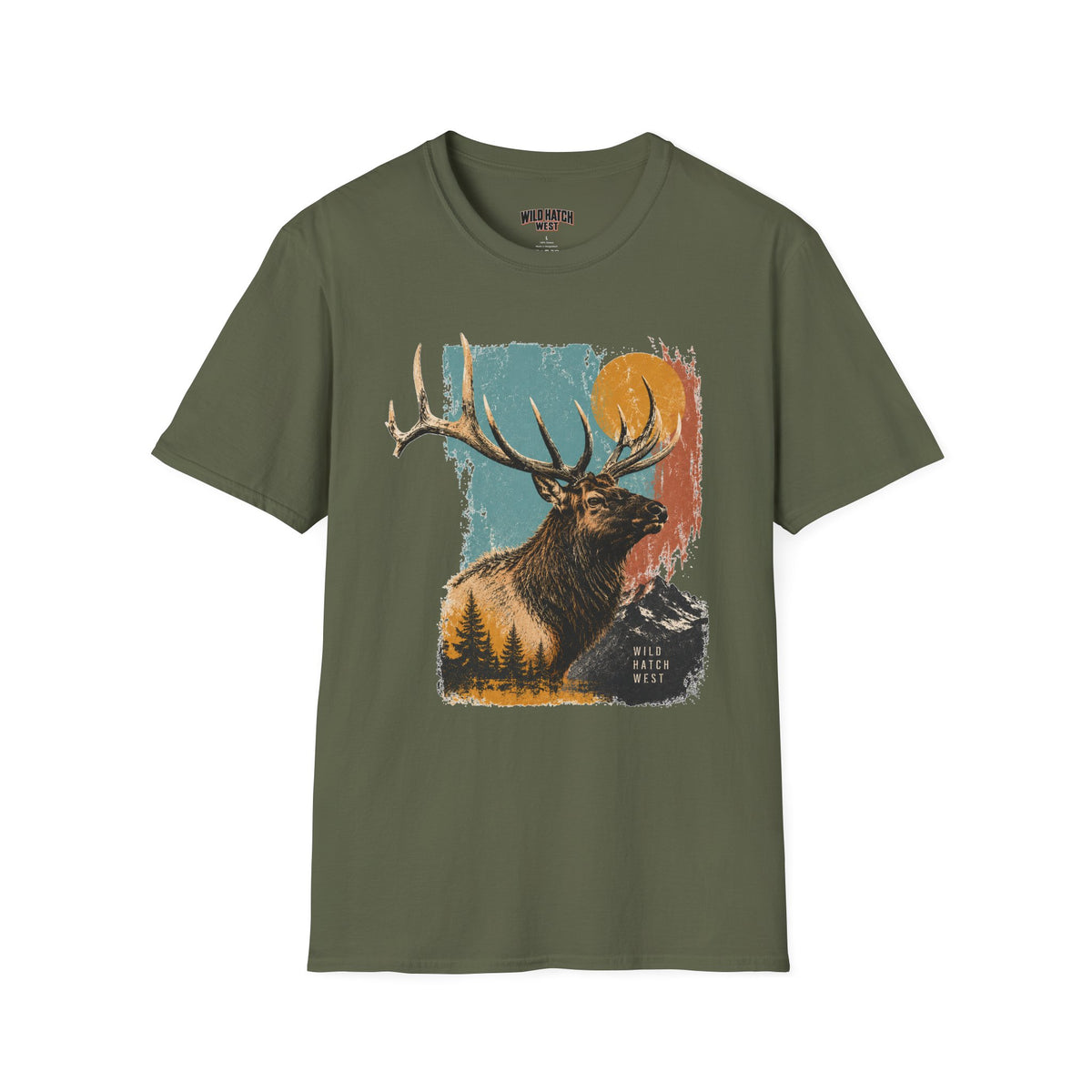 Elk Sunset T-Shirt — Vintage Mountain Wildlife Tee