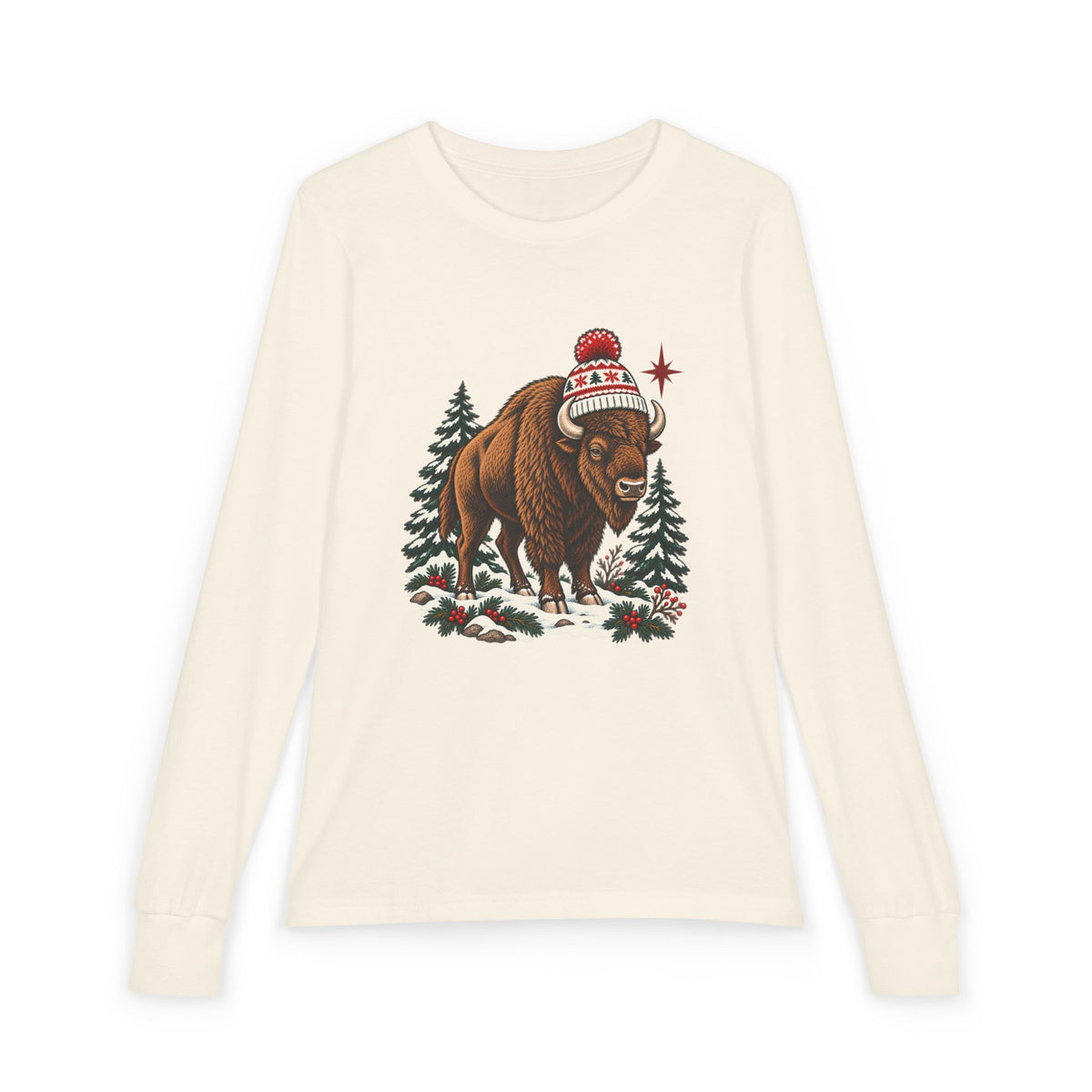 Wild Christmas Youth Long-Sleeve Tee — Bison