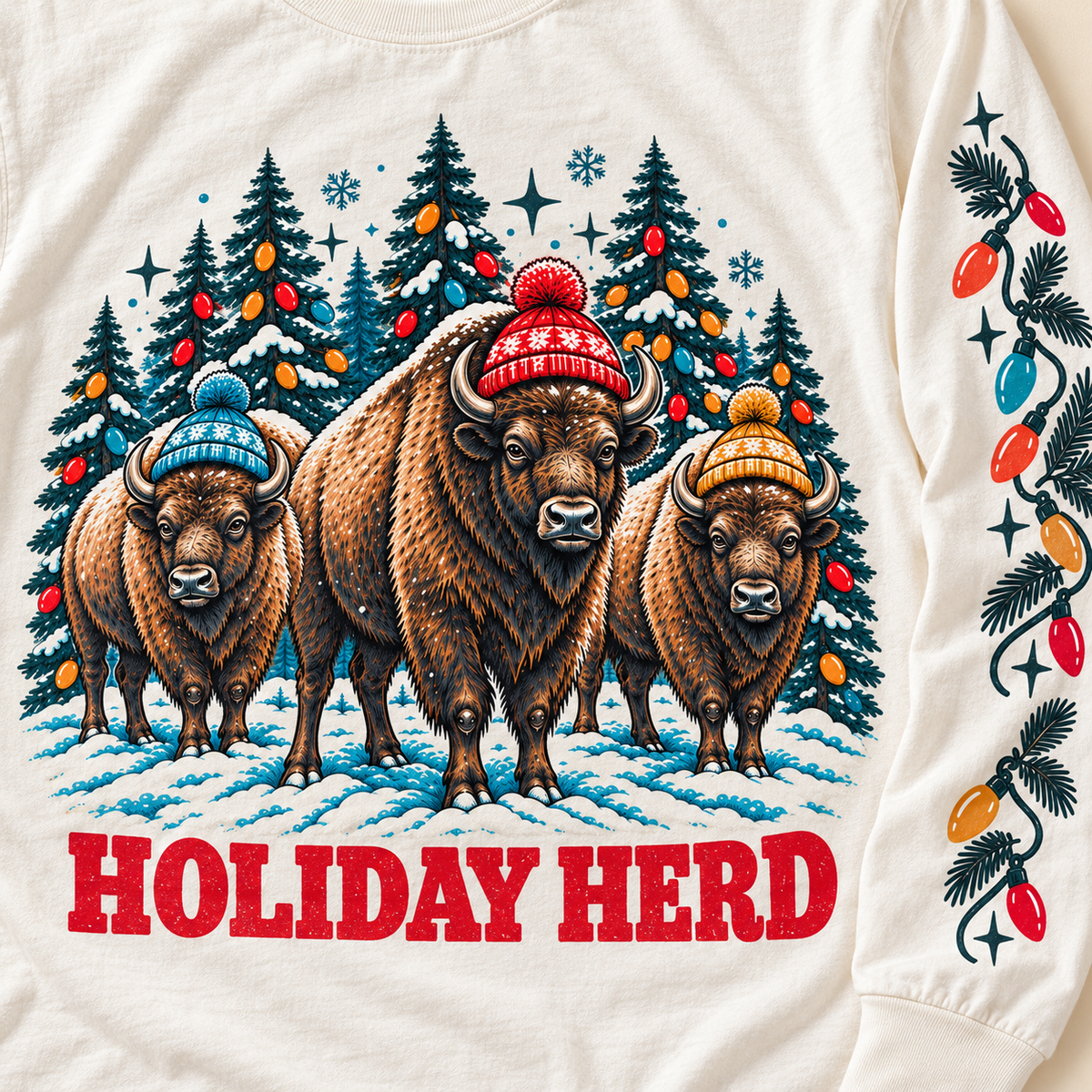 Holiday Herd Long Sleeve Tee — Festive Buffalo Christmas Shirt