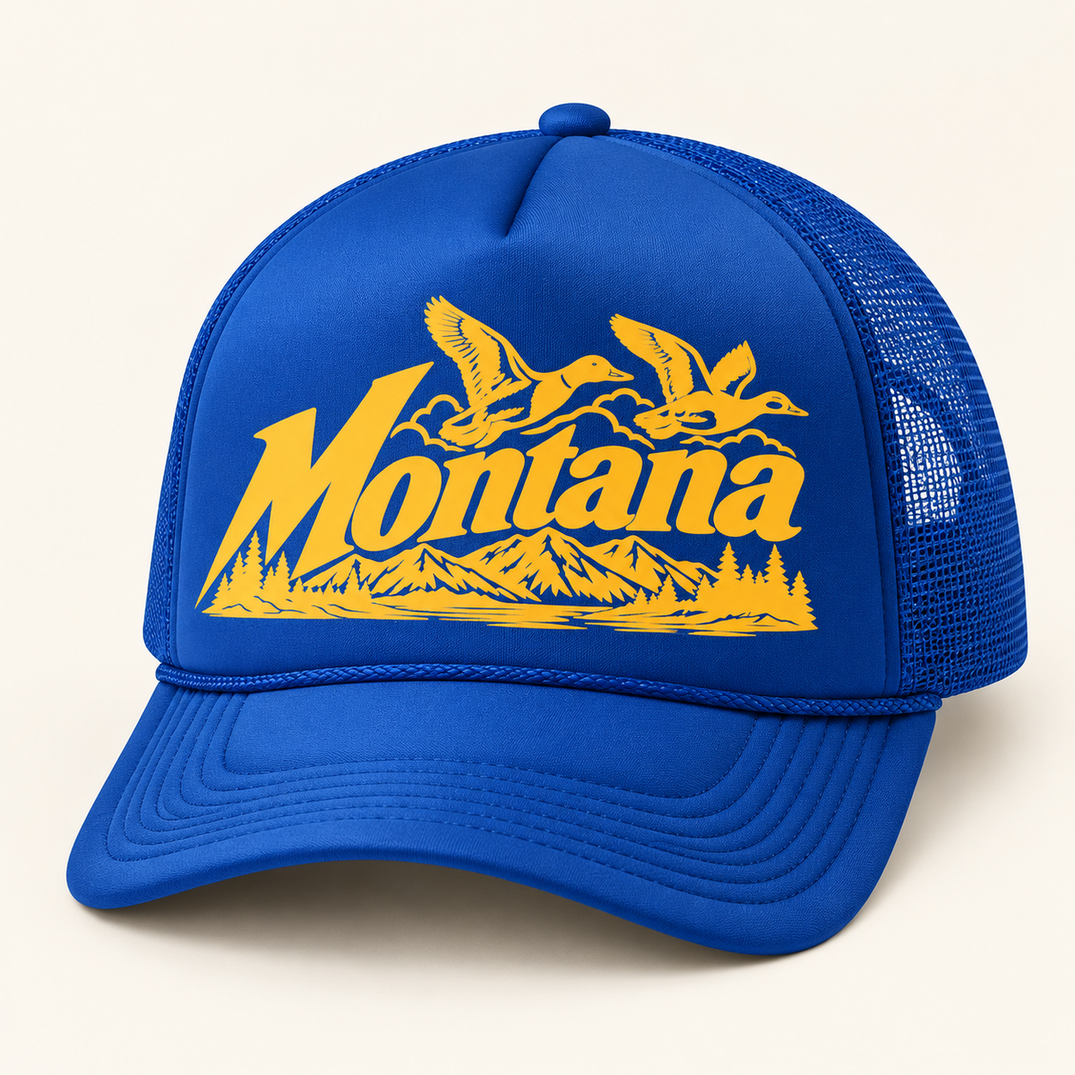 Montana Ducks & Mountains Foam Trucker Hat — Mesh Back Outdoor Cap