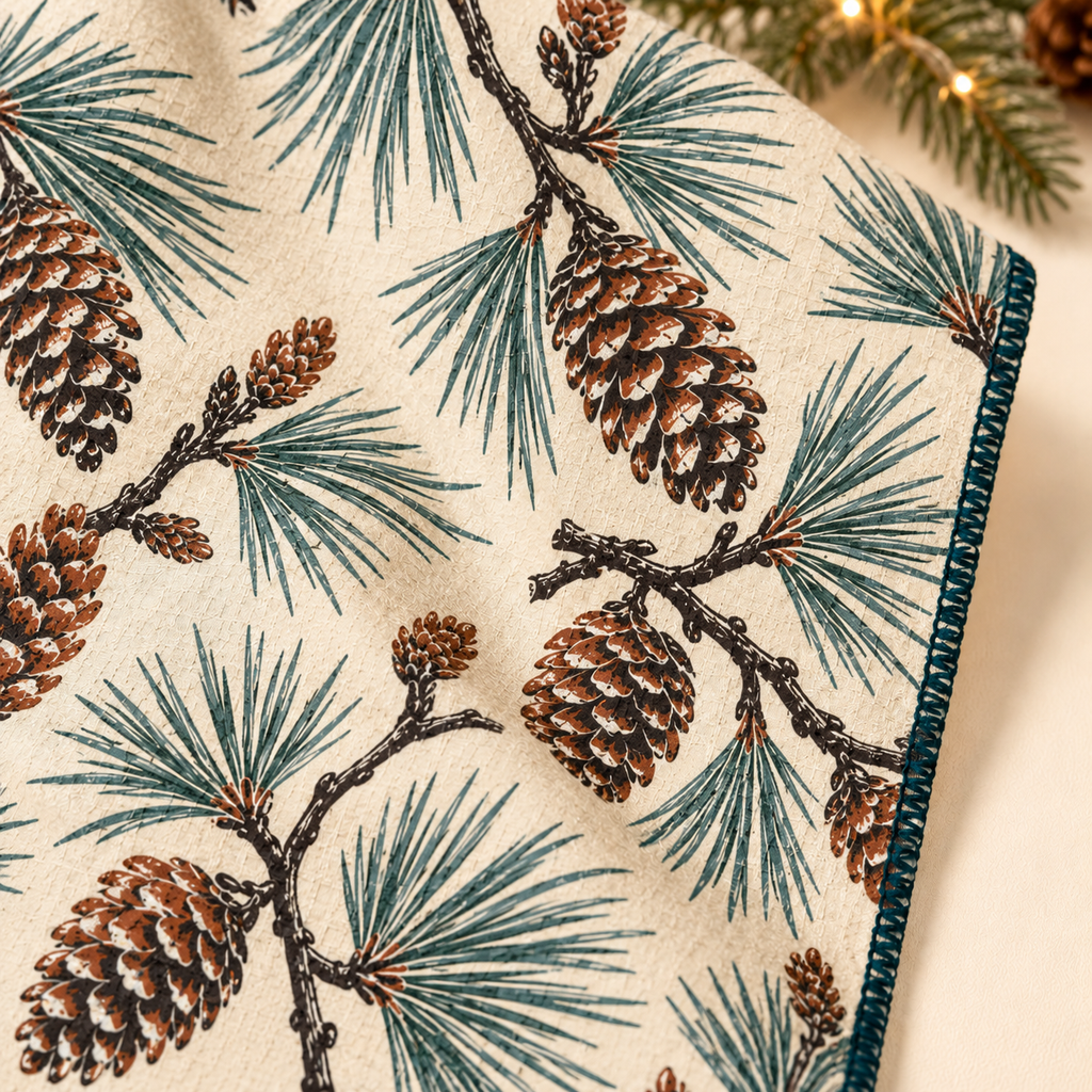 Pine & Cone Pattern Microfiber Tea Towel