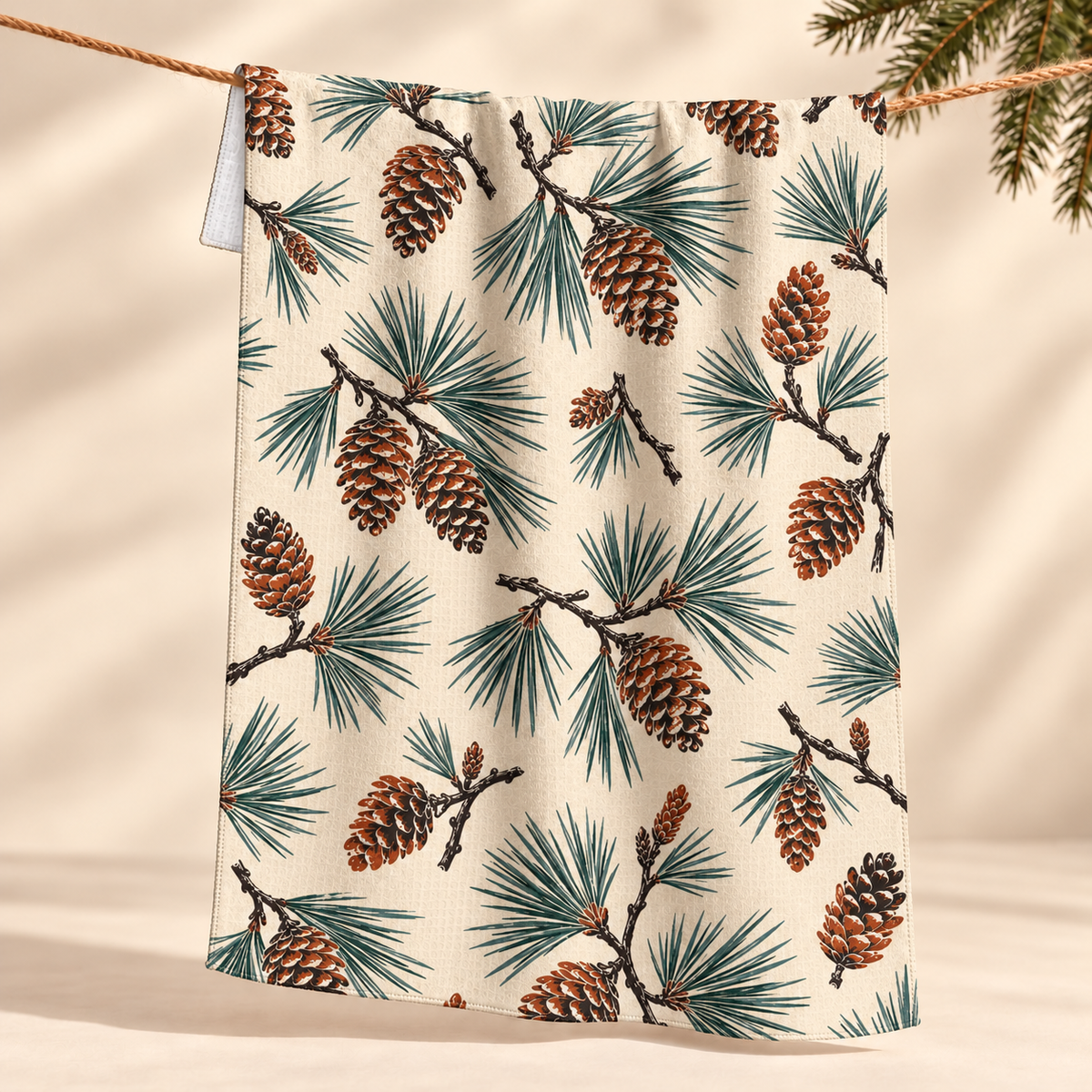 Pine & Cone Pattern Microfiber Tea Towel
