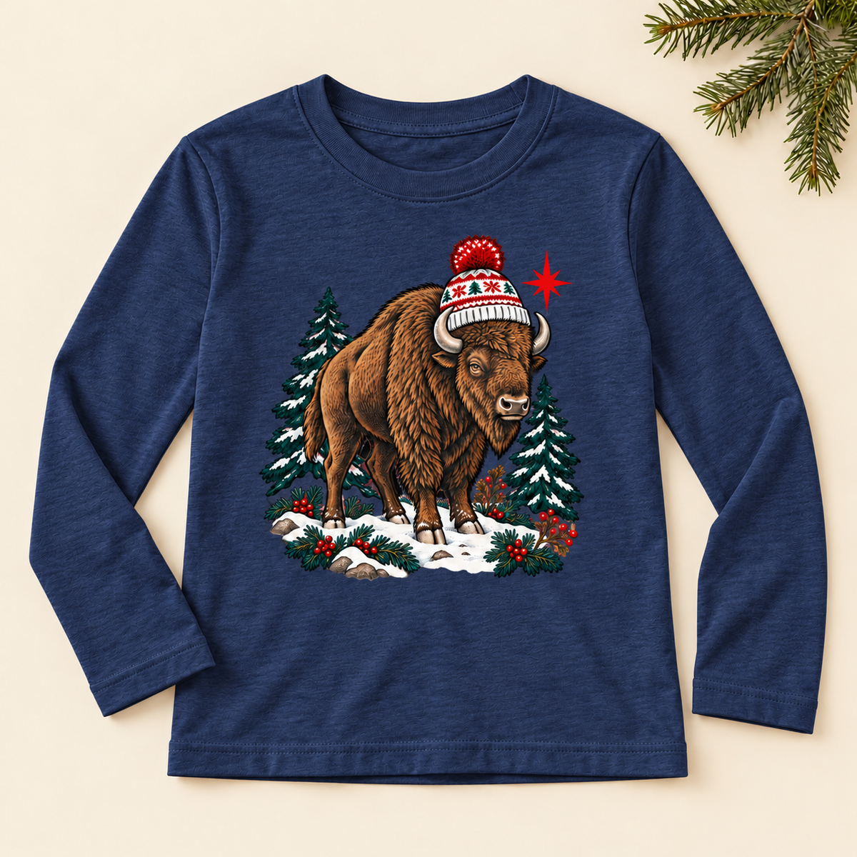 Wild Christmas Adult Long-Sleeve Tee — Bison
