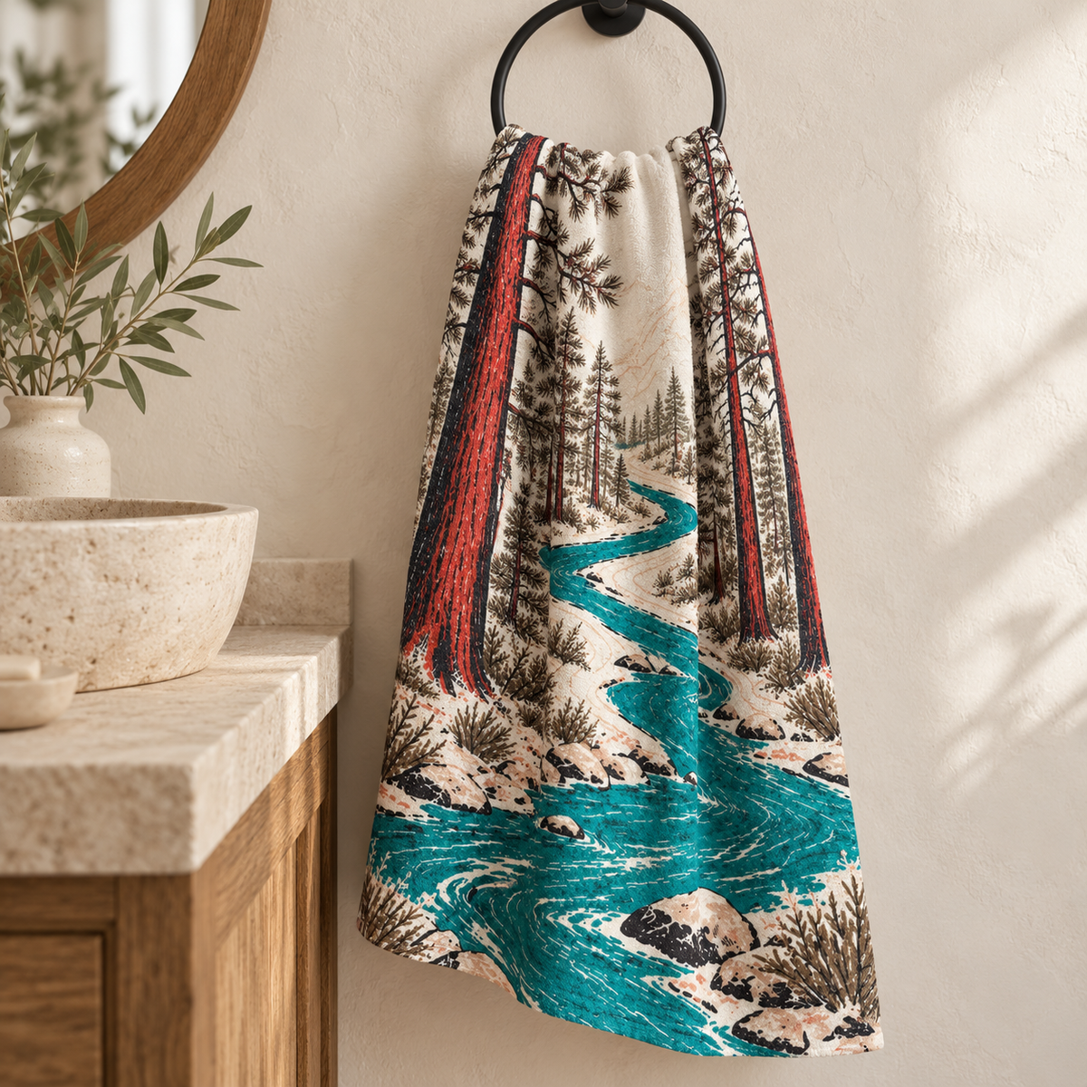 Mountain River Forest Hand Towel