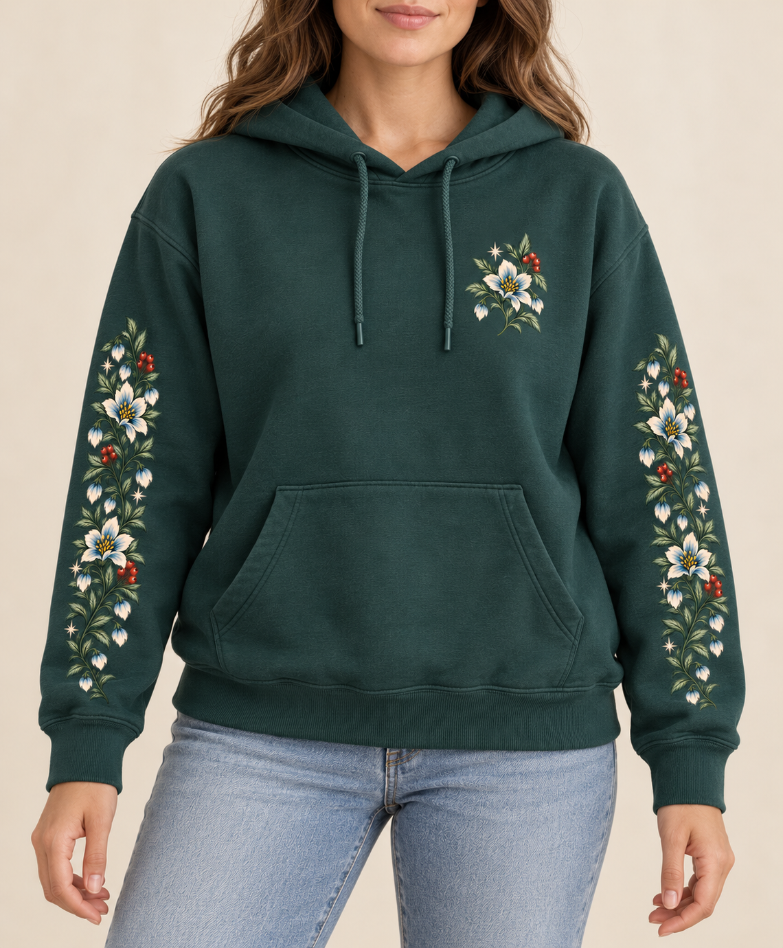 Winter Botanical Blossom Sleeve Artwork Hoodie