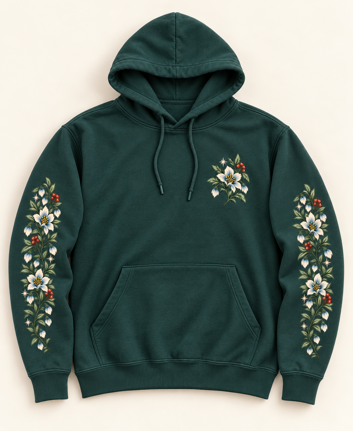 Winter Botanical Blossom Sleeve Artwork Hoodie