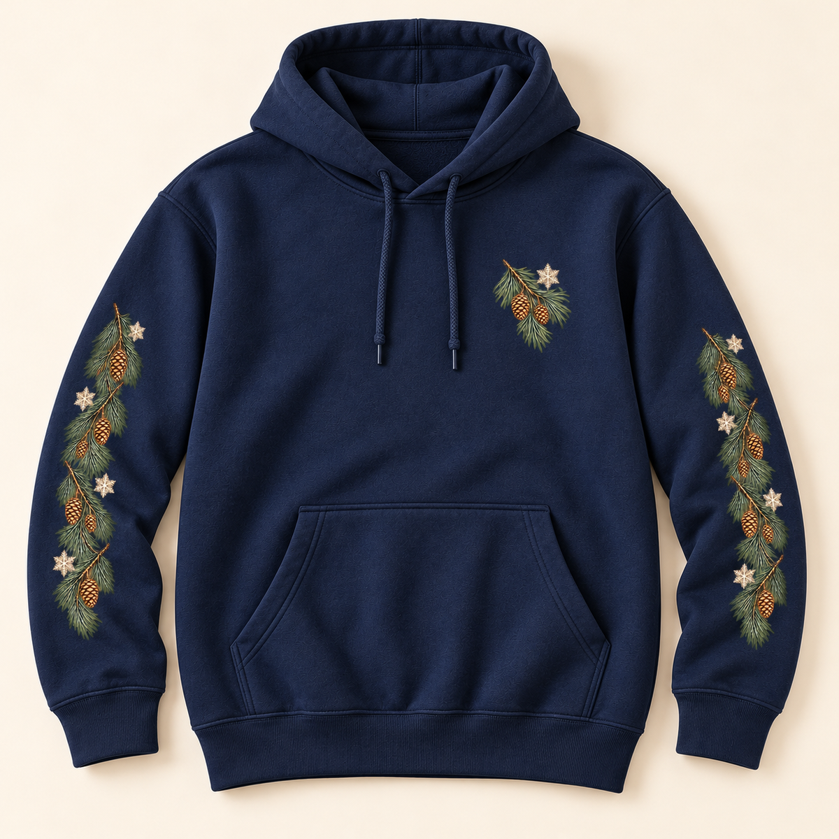 Navy Winter Pine Sleeve Artwork Hoodie