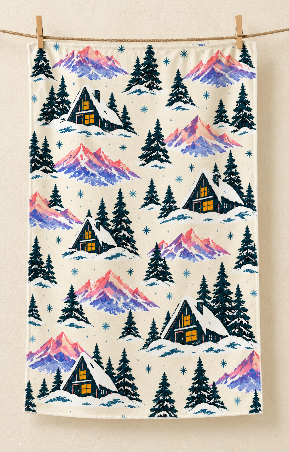 Cozy Winter Mountain Cabin Microfiber Tea Towel