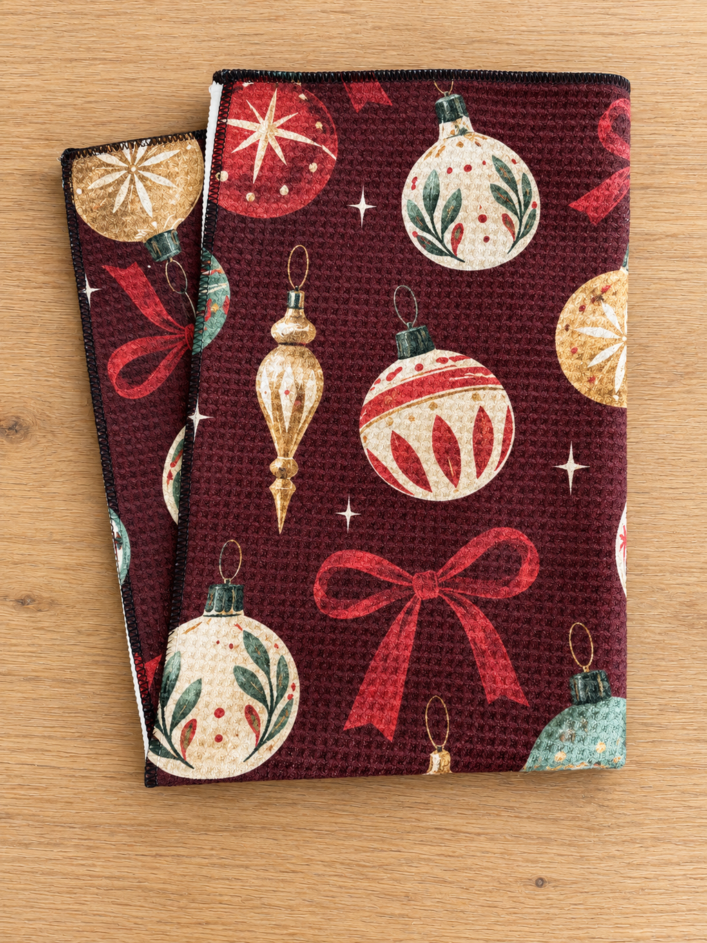 Vintage Christmas Ornaments Microfiber Tea Towel
