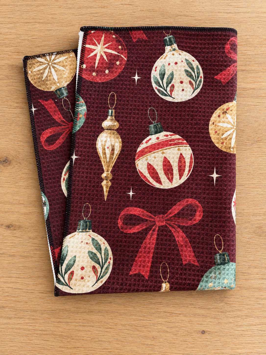 Vintage Christmas Ornaments Microfiber Tea Towel