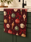 Vintage Christmas Ornaments Microfiber Tea Towel