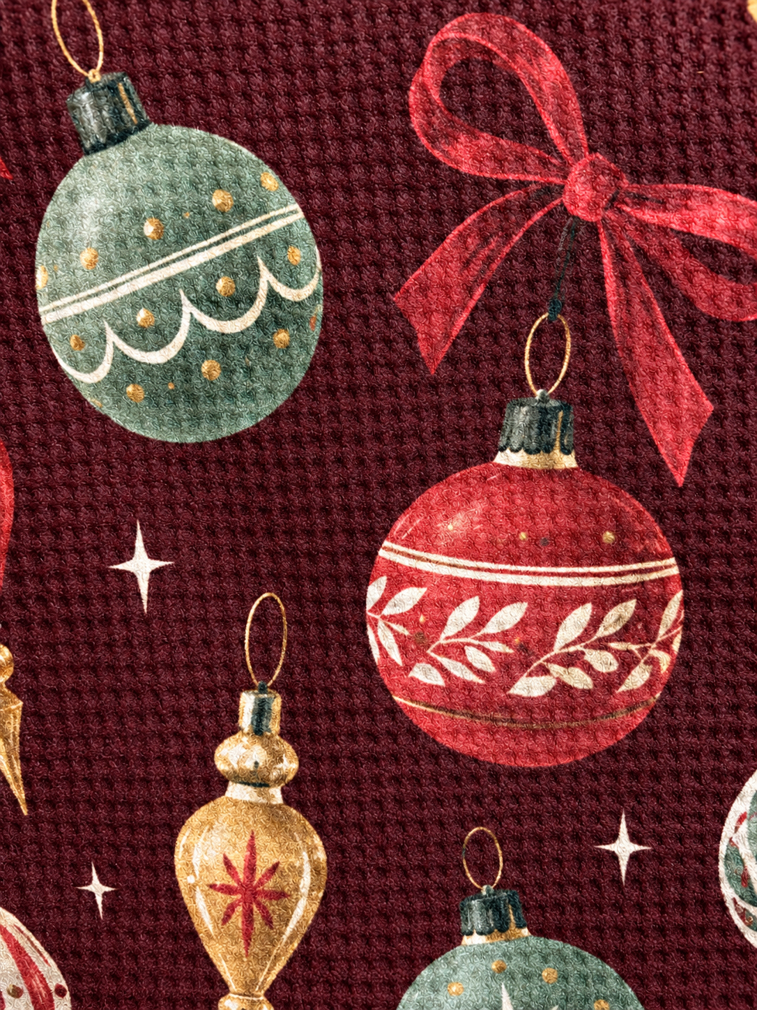 Vintage Christmas Ornaments Microfiber Tea Towel