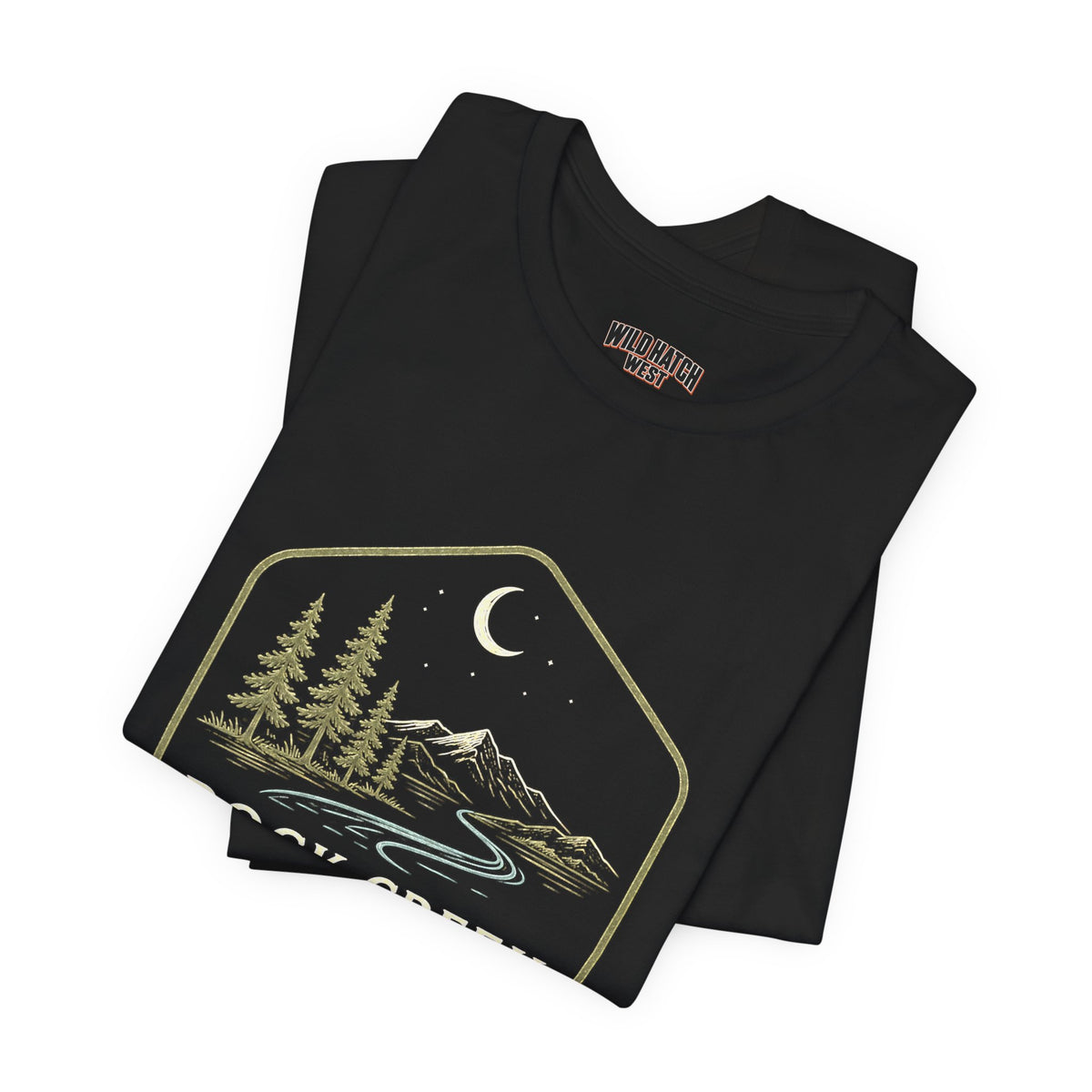 Rock Creek Camping T-Shirt — Mountain River Night Badge Tee