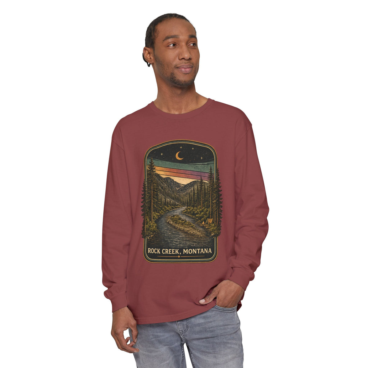 Rock Creek, Montana Long Sleeve T‑Shirt — Vintage Mountain Creek Graphic