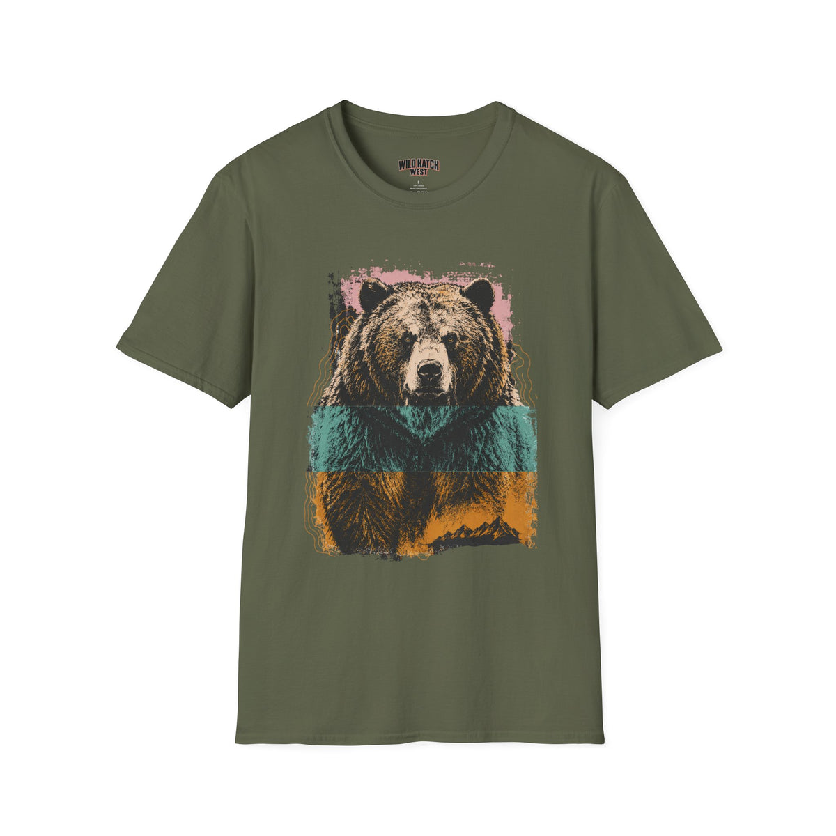 Bear Portrait T‑Shirt — Retro Colorblock Grizzly Tee