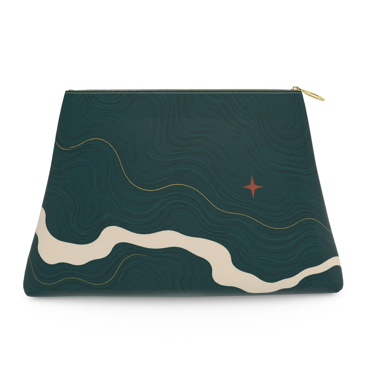 Large River Cut Leather Clutch | Deep Teal Topographic Design
