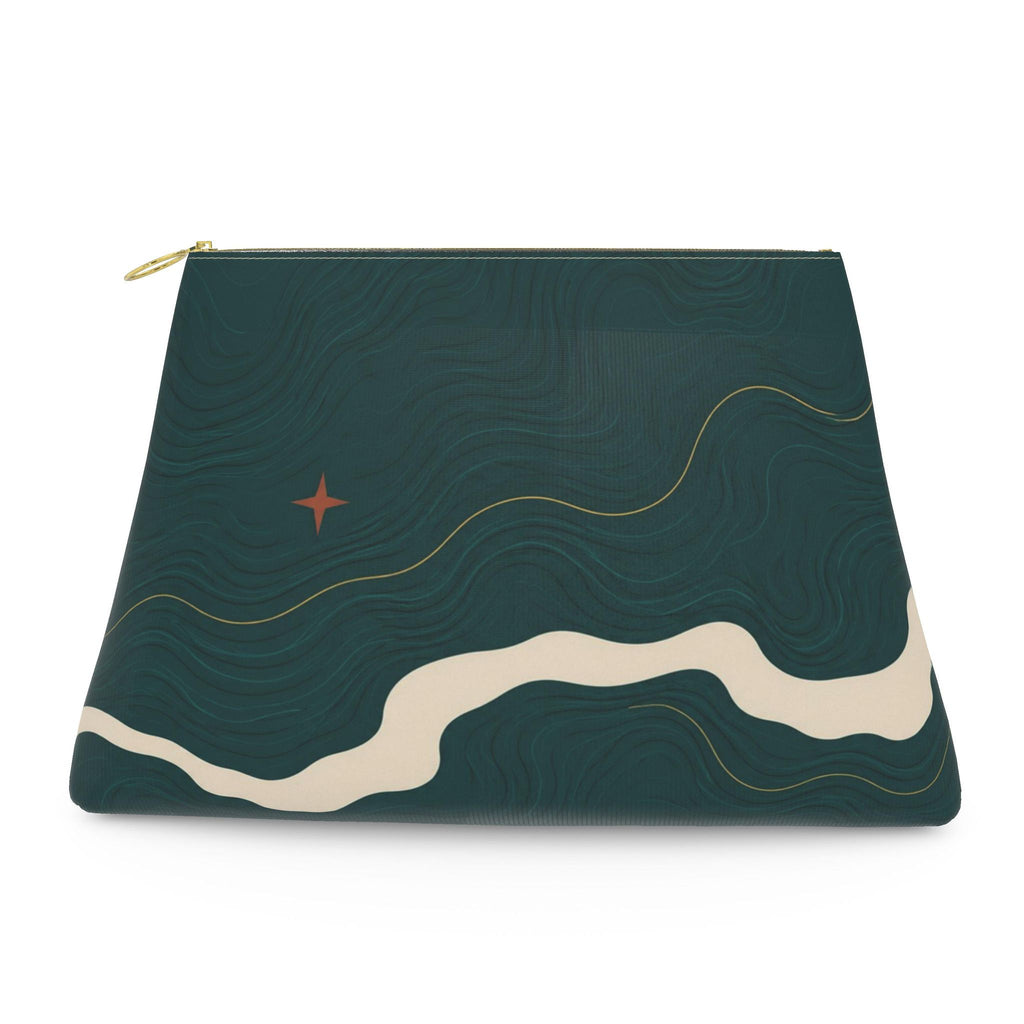 Large River Cut Leather Clutch | Deep Teal Topographic Design