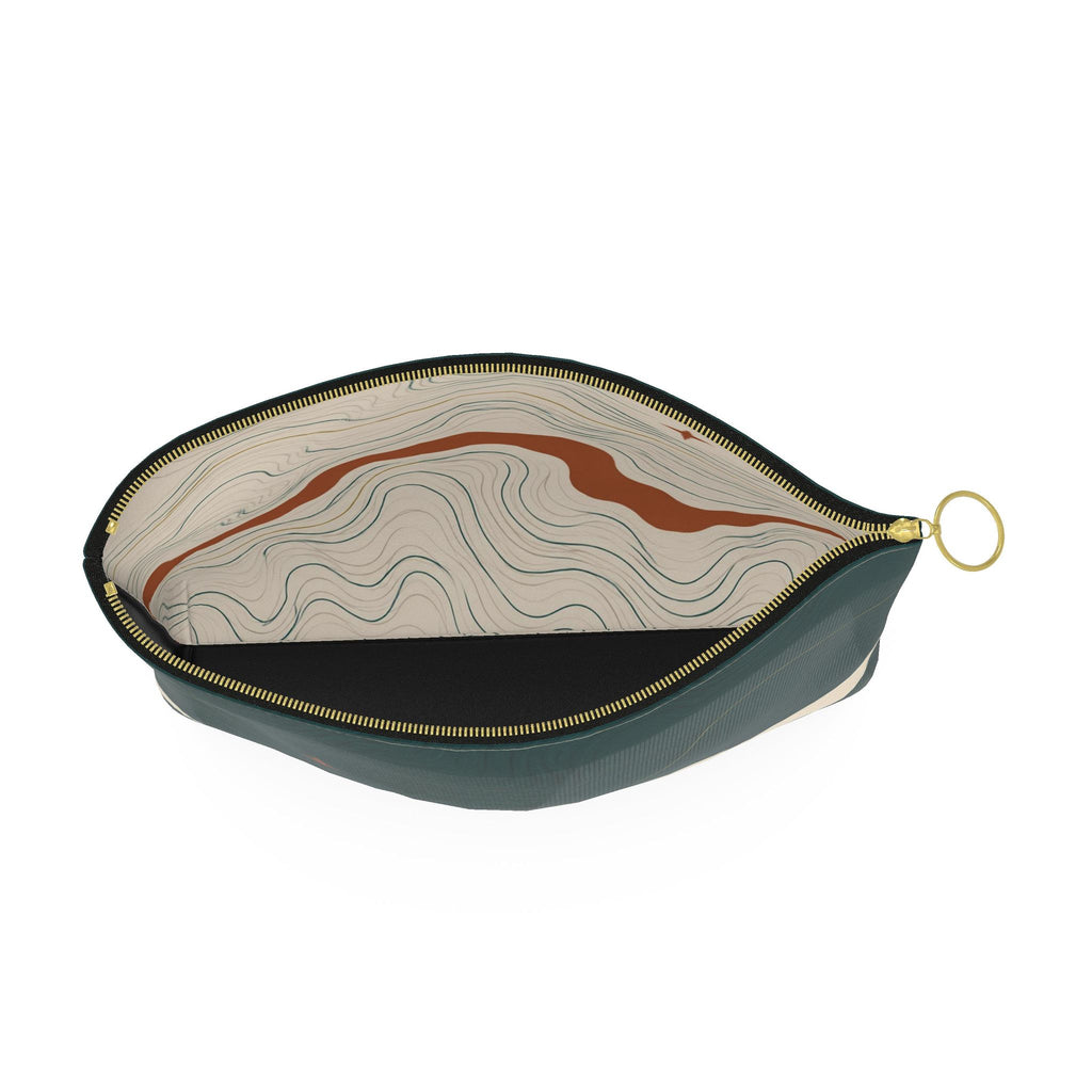 Large River Cut Leather Clutch | Deep Teal Topographic Design