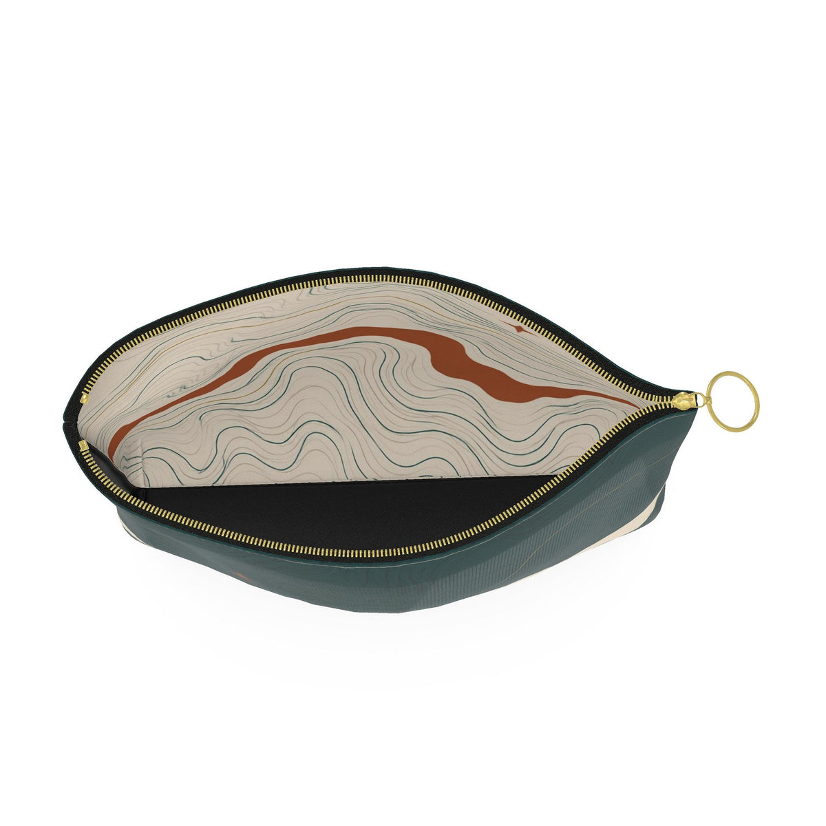 Large River Cut Leather Clutch | Deep Teal Topographic Design