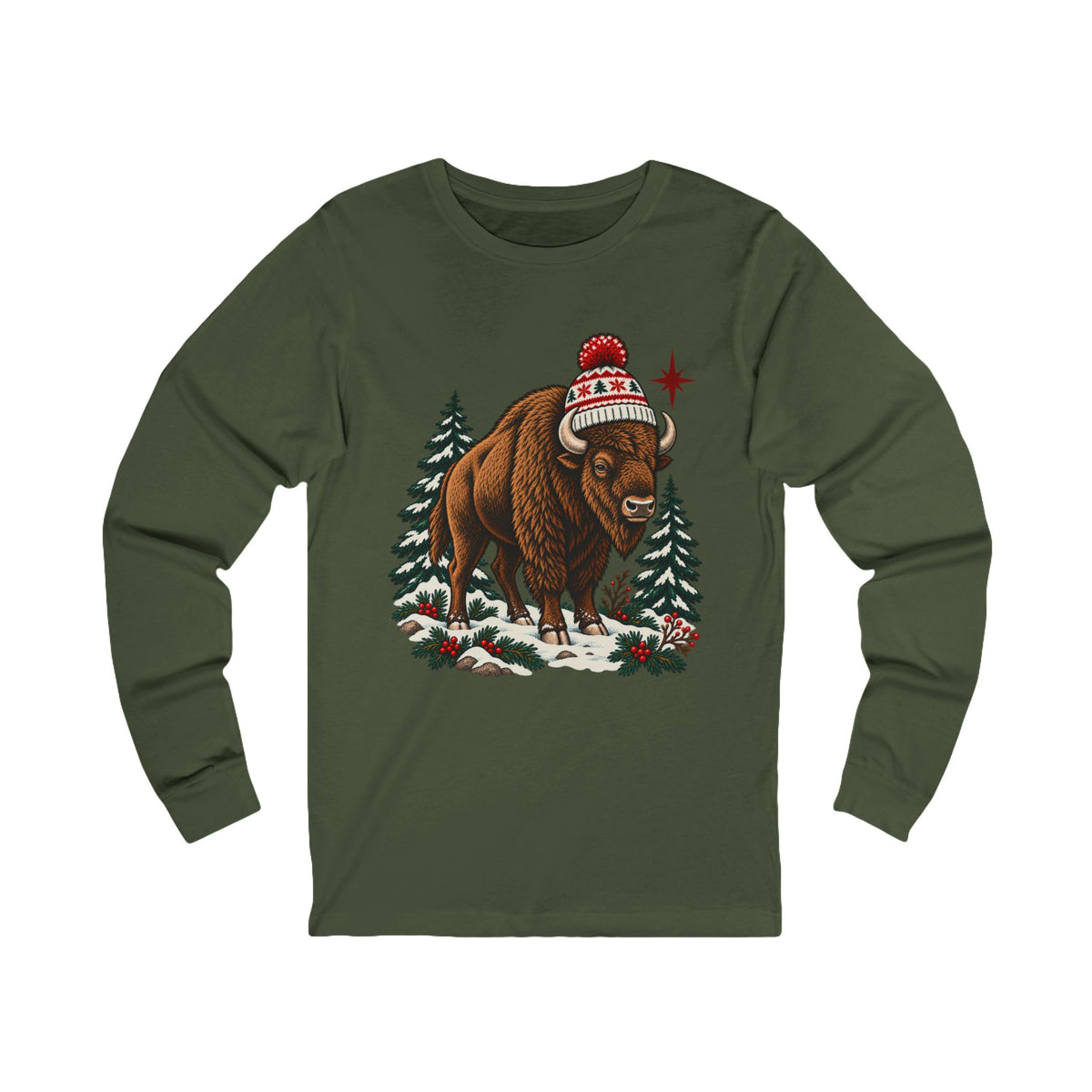 Wild Christmas Adult Long-Sleeve Tee — Bison