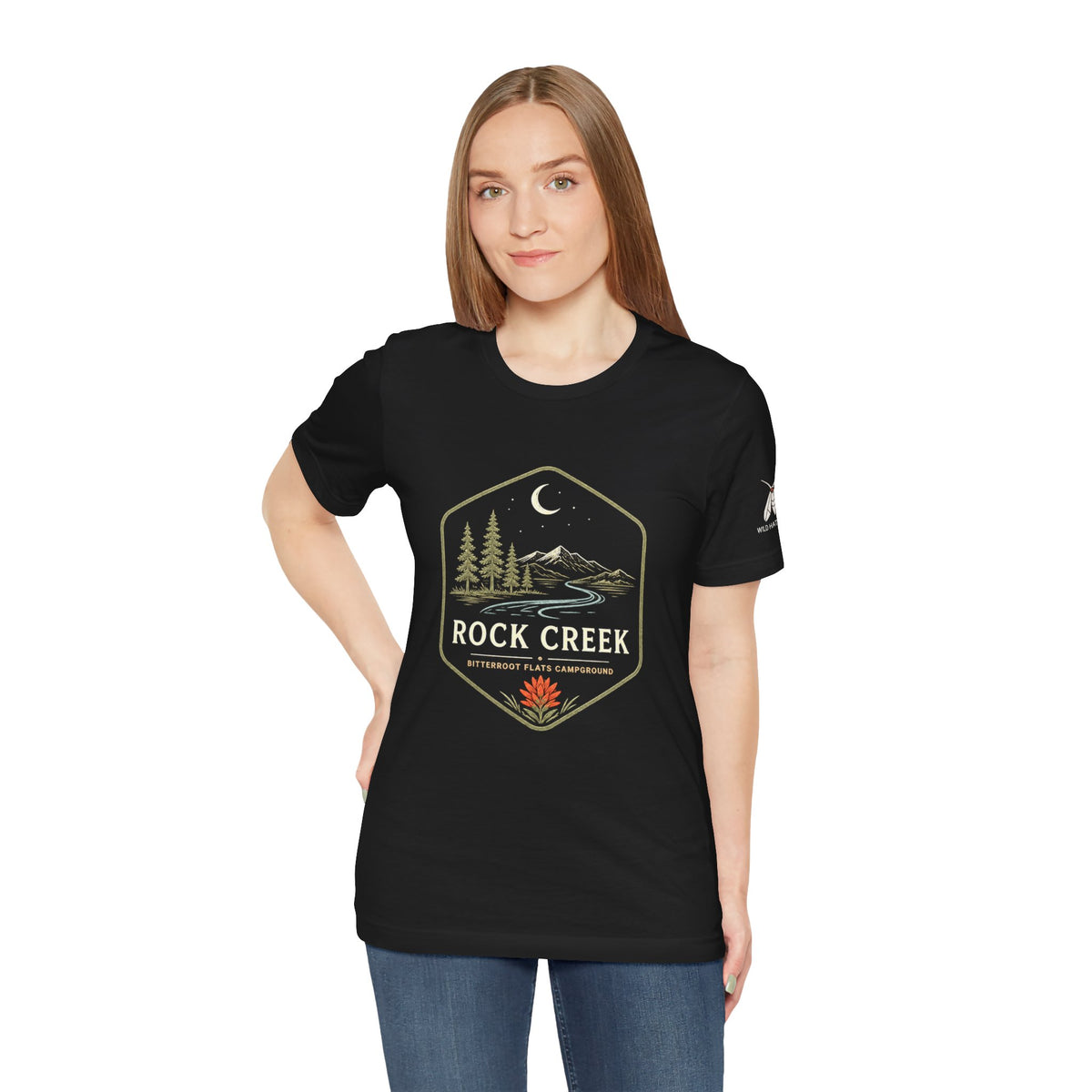 Rock Creek Camping T-Shirt — Mountain River Night Badge Tee