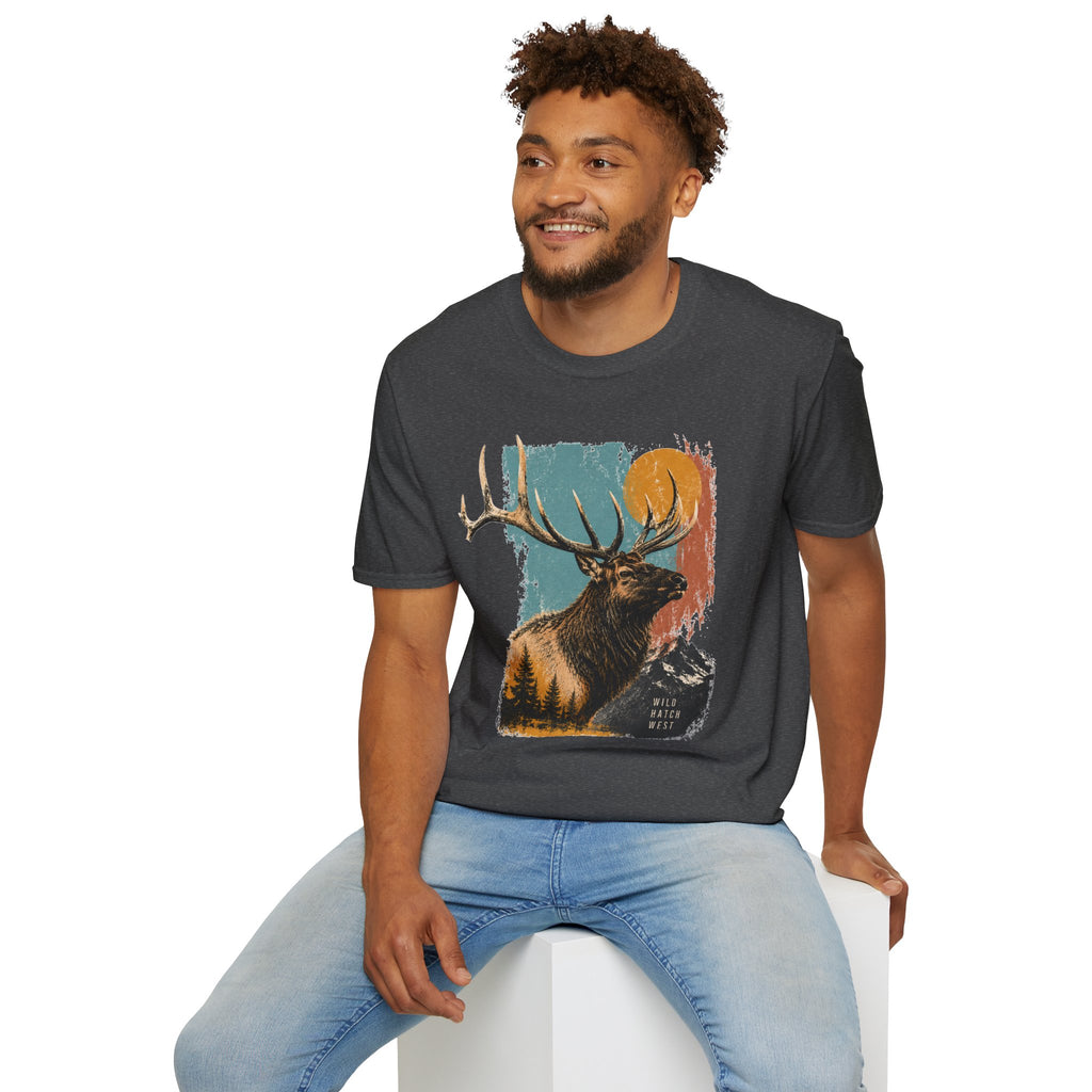 Elk Sunset T-Shirt — Vintage Mountain Wildlife Tee