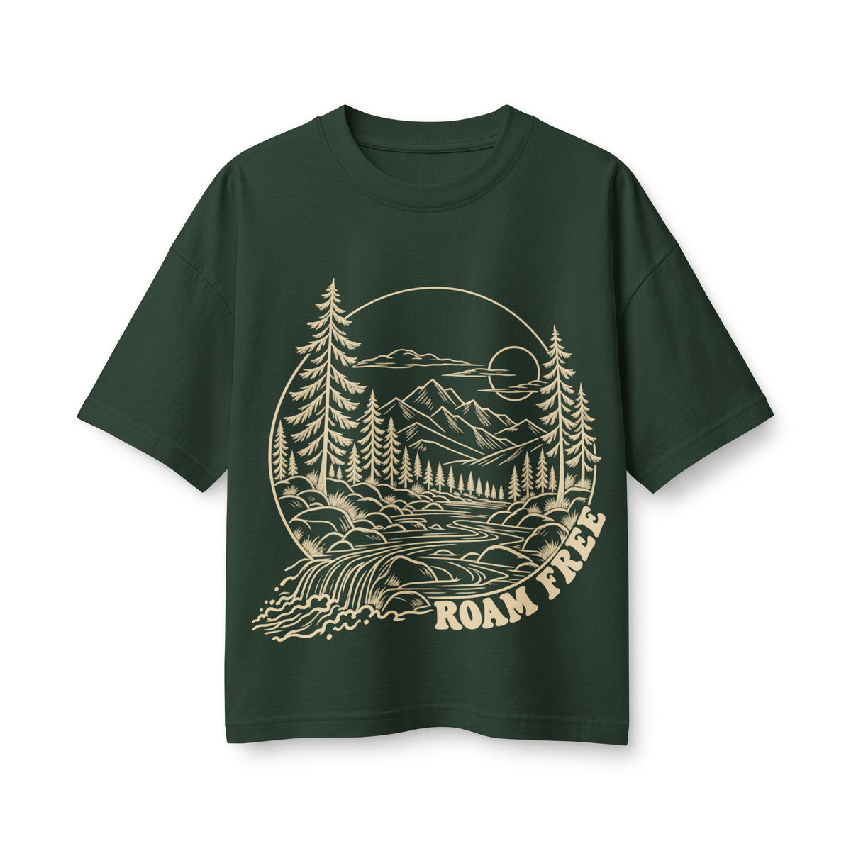 Roam Free Mountain Landscape T-Shirt | Scenic River Pines Tee