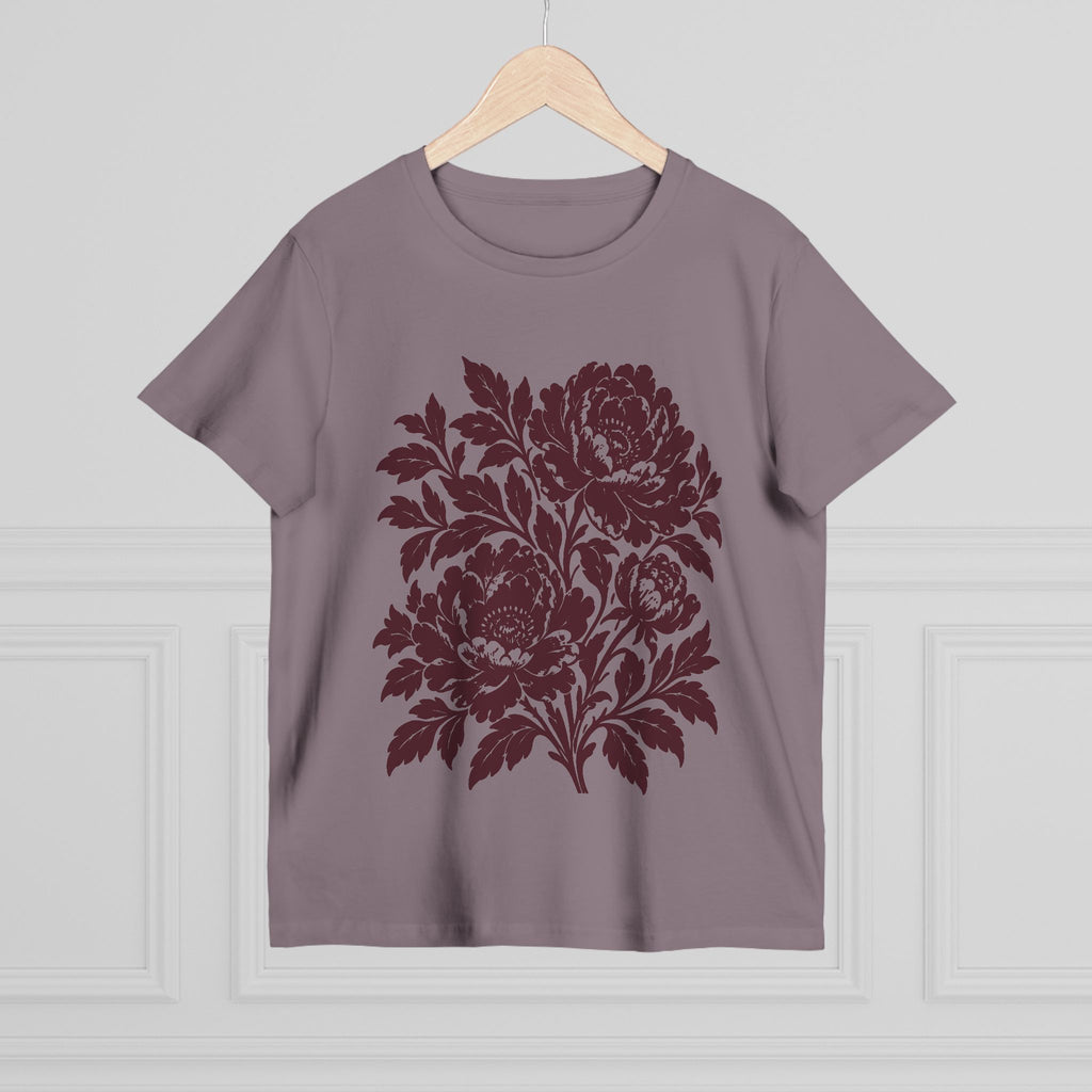 Maroon Peony Linocut Women’s Tee, Mauve