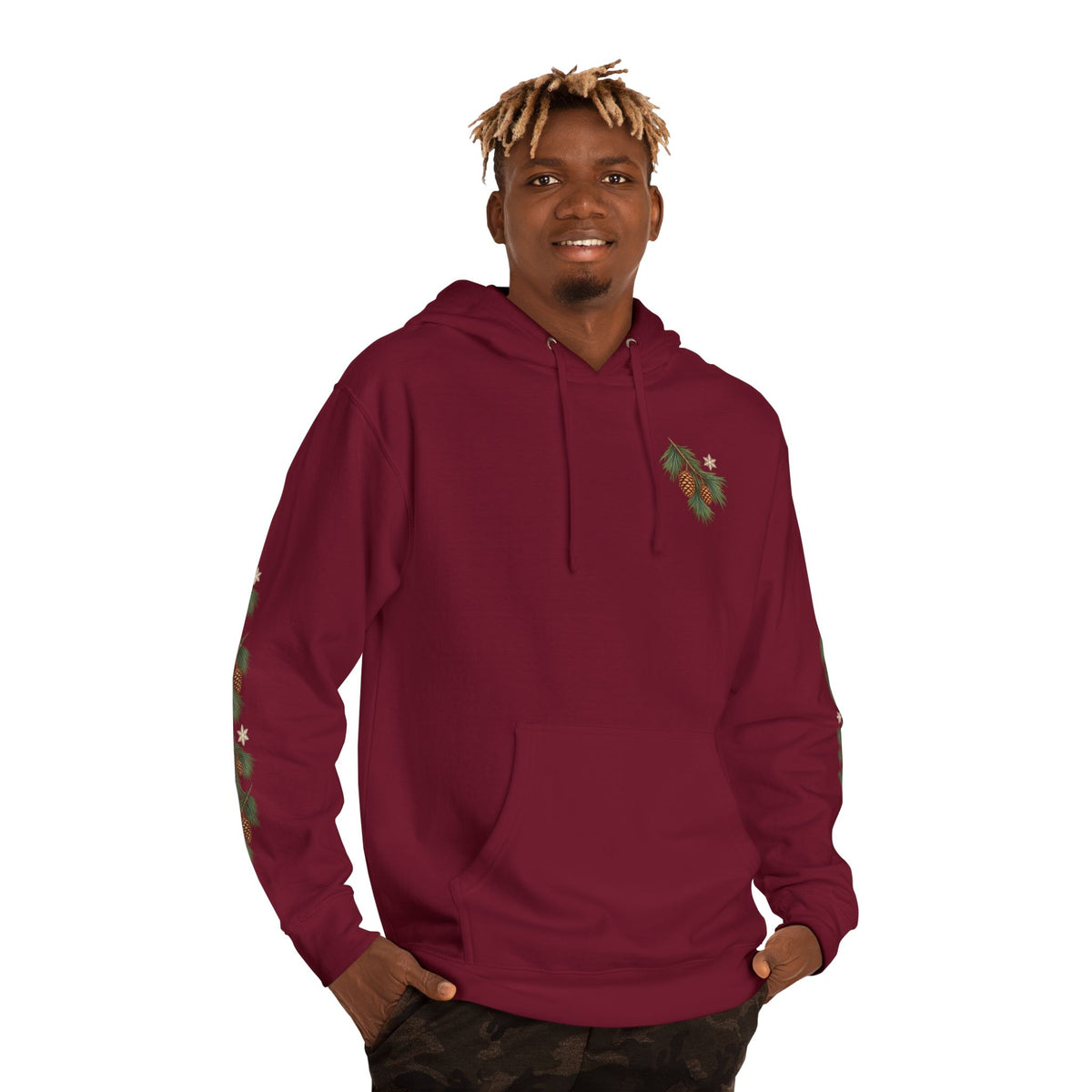 Navy Winter Pine Sleeve Artwork Hoodie