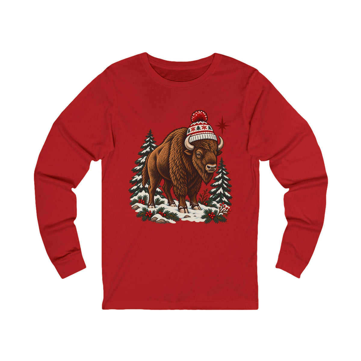 Wild Christmas Adult Long-Sleeve Tee — Bison