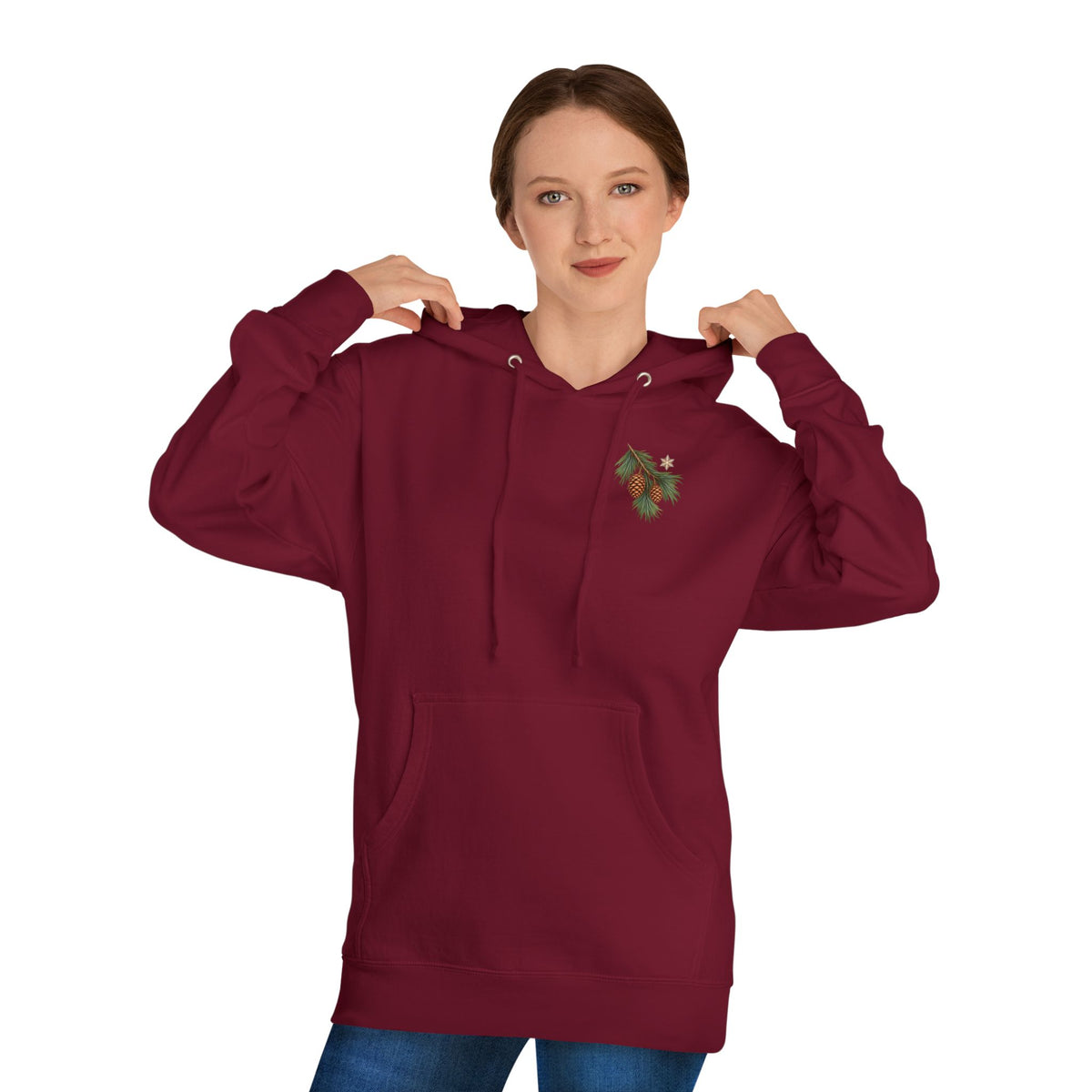 Navy Winter Pine Sleeve Artwork Hoodie